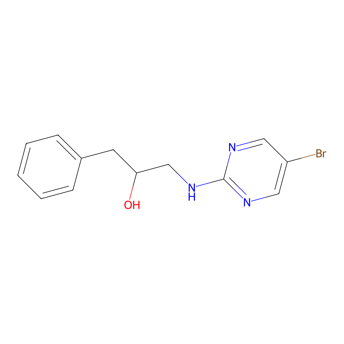 1-[(5-Bromopyrimidin-2-yl)amino]-3-phenylpropan-2-ol molecular structure, CAS 2379976-72-2