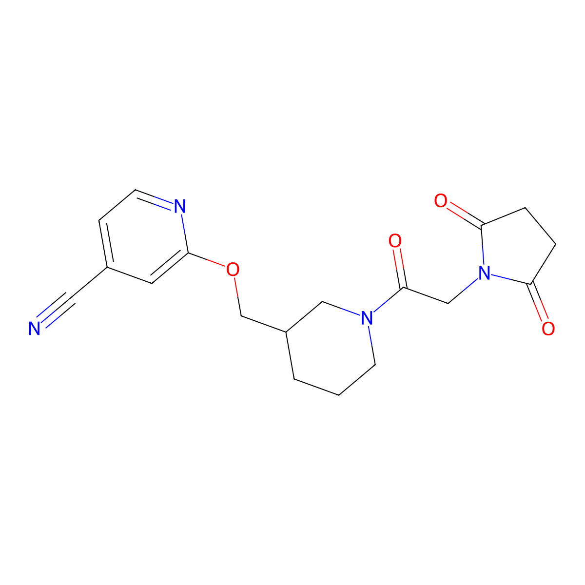 2-({1-[2-(2,5-Dioxopyrrolidin-1-yl)acetyl]piperidin-3-yl}methoxy)pyridine-4-carbonitrile molecular structure, CAS 2379976-73-3