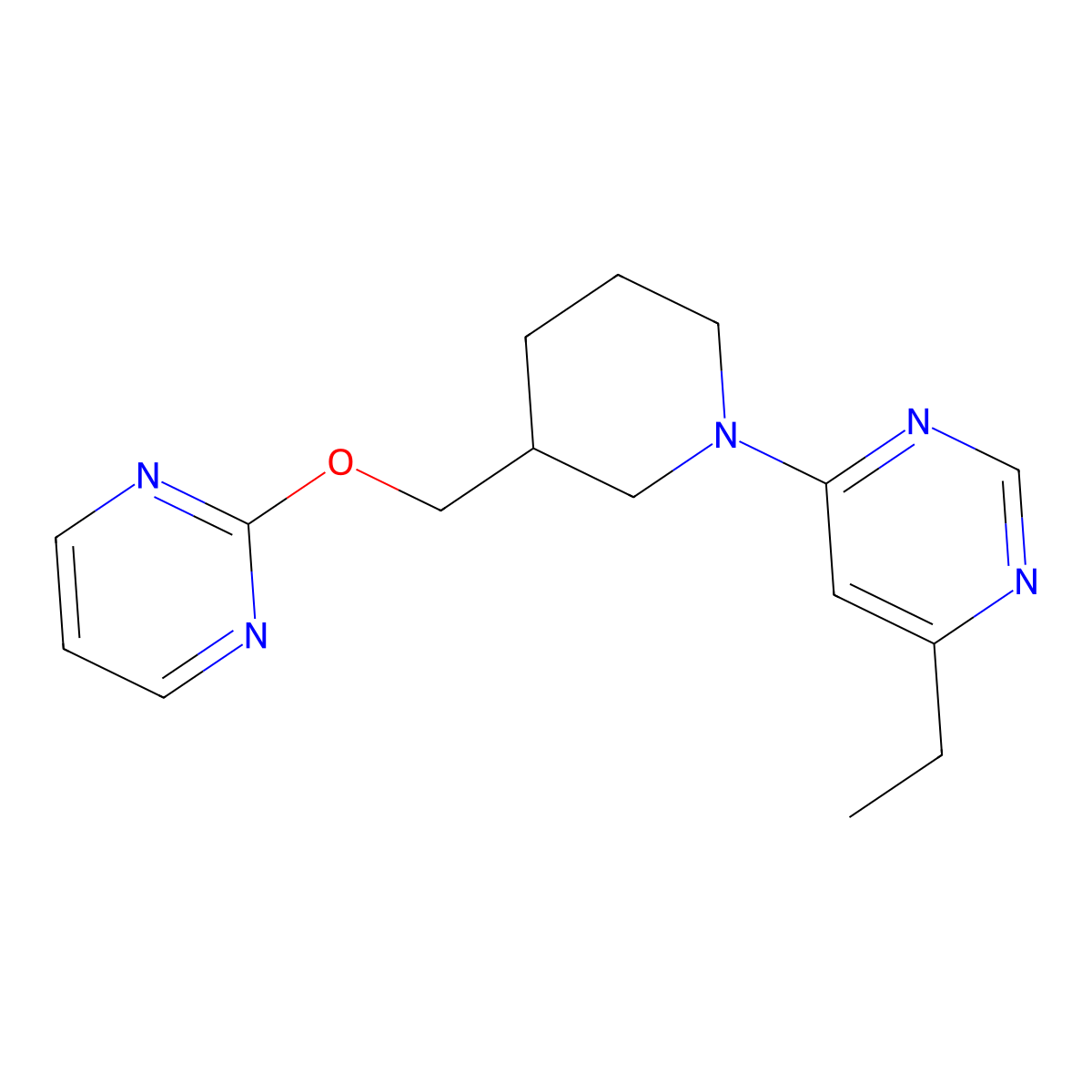 4-Ethyl-6-{3-[(pyrimidin-2-yloxy)methyl]piperidin-1-yl}pyrimidine molecular structure, CAS 2379976-78-8