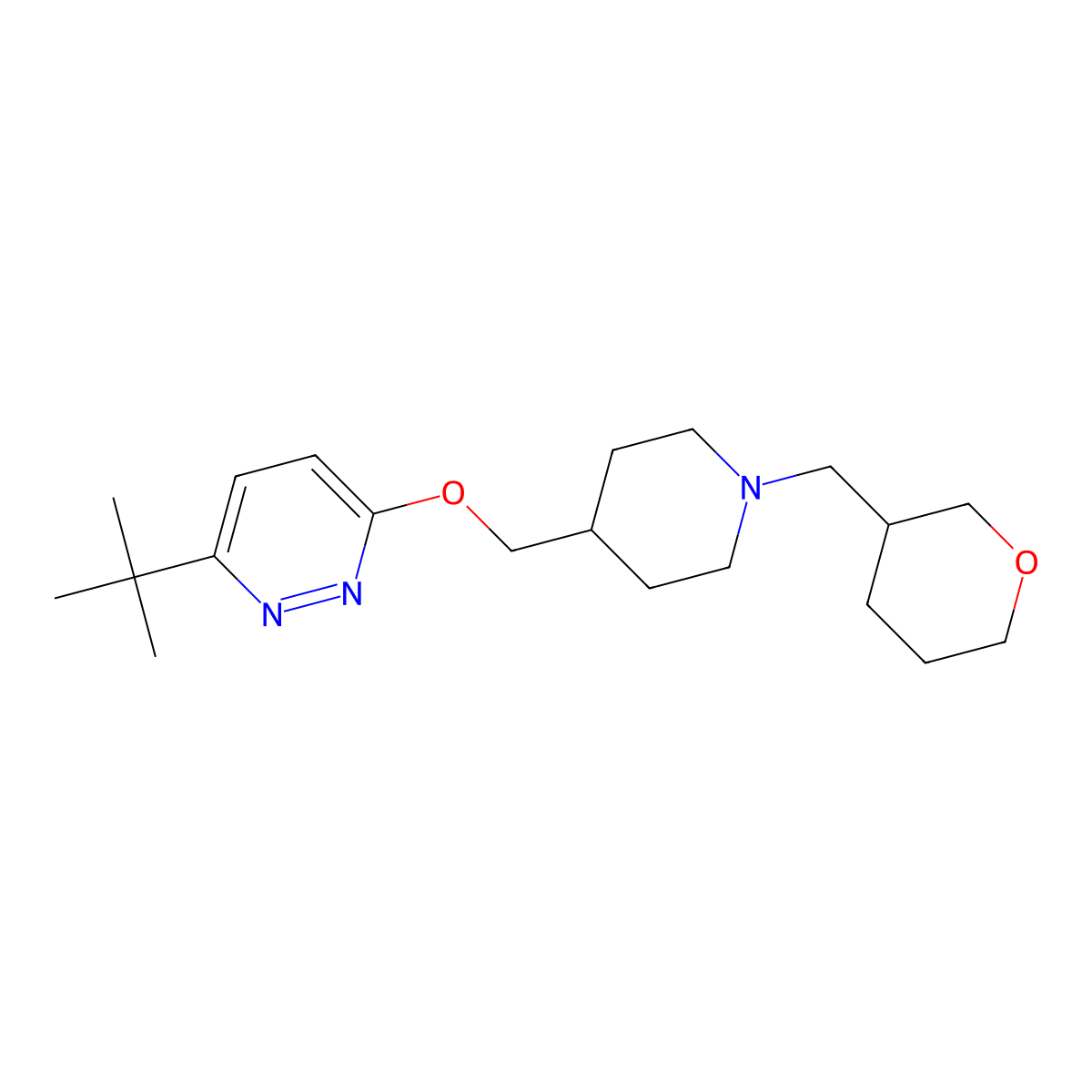 3-Tert-butyl-6-({1-[(oxan-3-yl)methyl]piperidin-4-yl}methoxy)pyridazine molecular structure, CAS 2379976-82-4