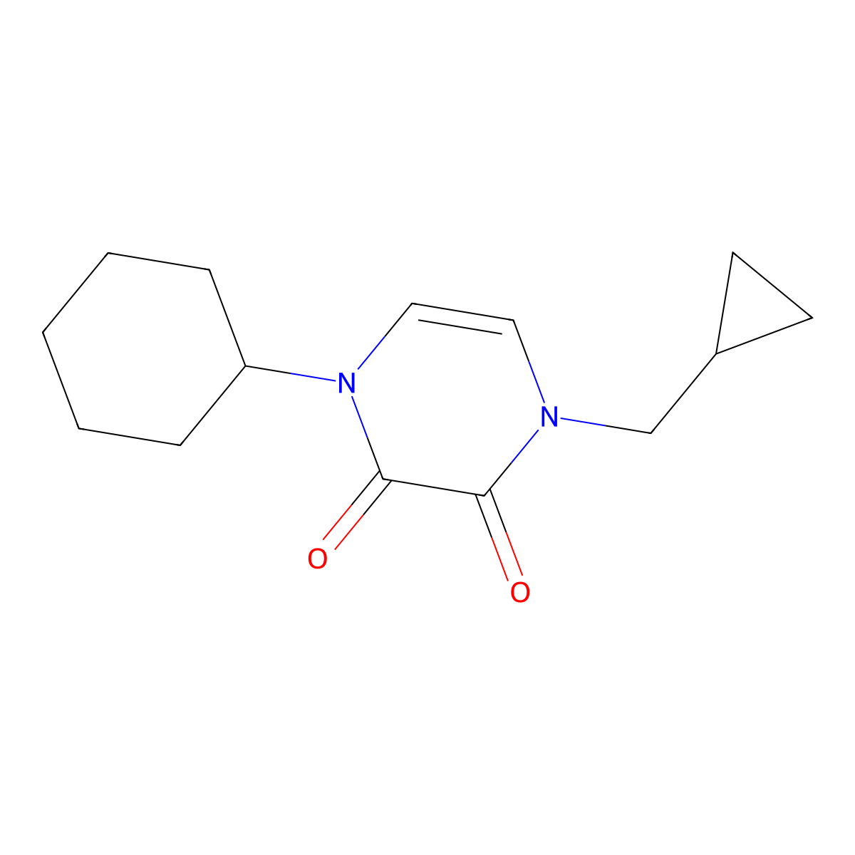 1-Cyclohexyl-4-(cyclopropylmethyl)-1,2,3,4-tetrahydropyrazine-2,3-dione molecular structure, CAS 2379976-84-6