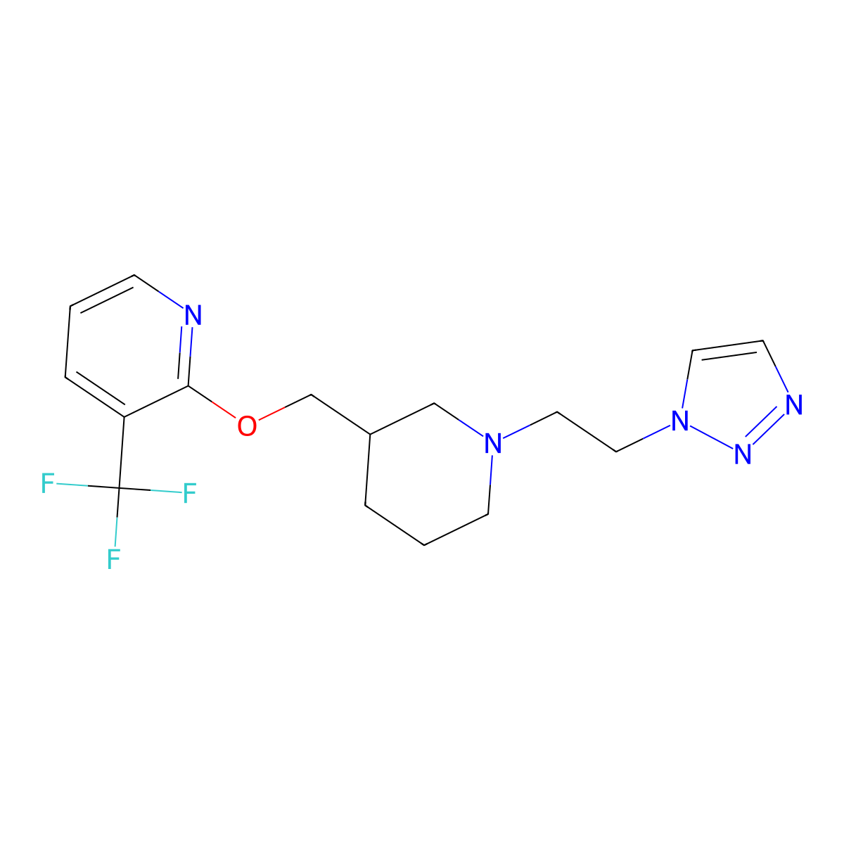 2-({1-[2-(1H-1,2,3-triazol-1-yl)ethyl]piperidin-3-yl}methoxy)-3-(trifluoromethyl)pyridine molecular structure, CAS 2379976-88-0