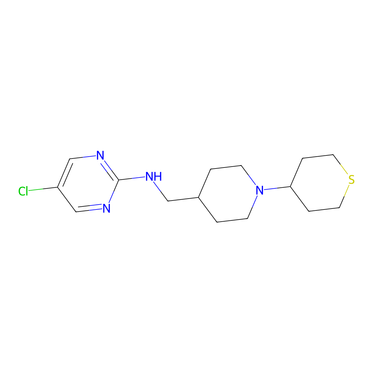 5-chloro-N-{[1-(thian-4-yl)piperidin-4-yl]methyl}pyrimidin-2-amine molecular structure, CAS 2379976-90-4