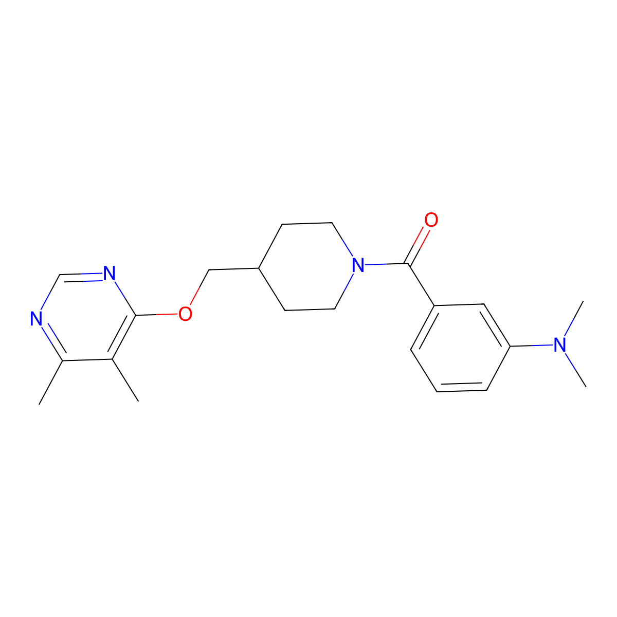 3-(4-{[(5,6-dimethylpyrimidin-4-yl)oxy]methyl}piperidine-1-carbonyl)-N,N-dimethylaniline molecular structure, CAS 2379976-93-7