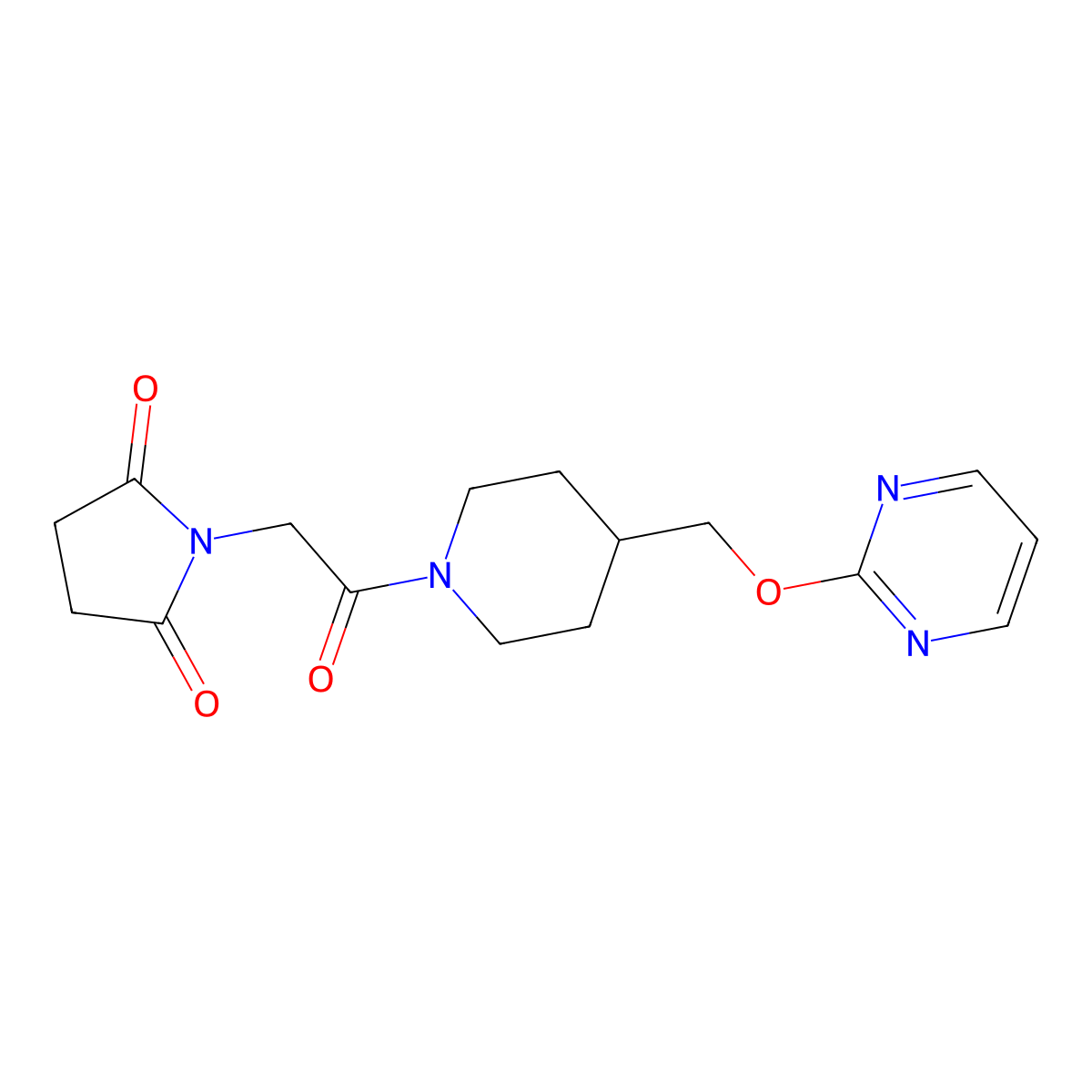 1-(2-Oxo-2-{4-[(pyrimidin-2-yloxy)methyl]piperidin-1-yl}ethyl)pyrrolidine-2,5-dione molecular structure, CAS 2379976-94-8