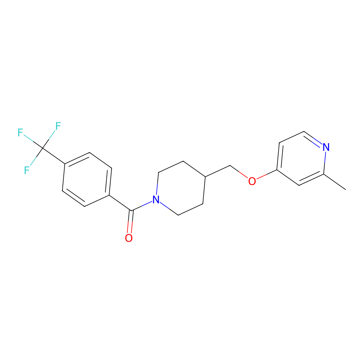 2-Methyl-4-({1-[4-(trifluoromethyl)benzoyl]piperidin-4-yl}methoxy)pyridine molecular structure, CAS 2379976-95-9