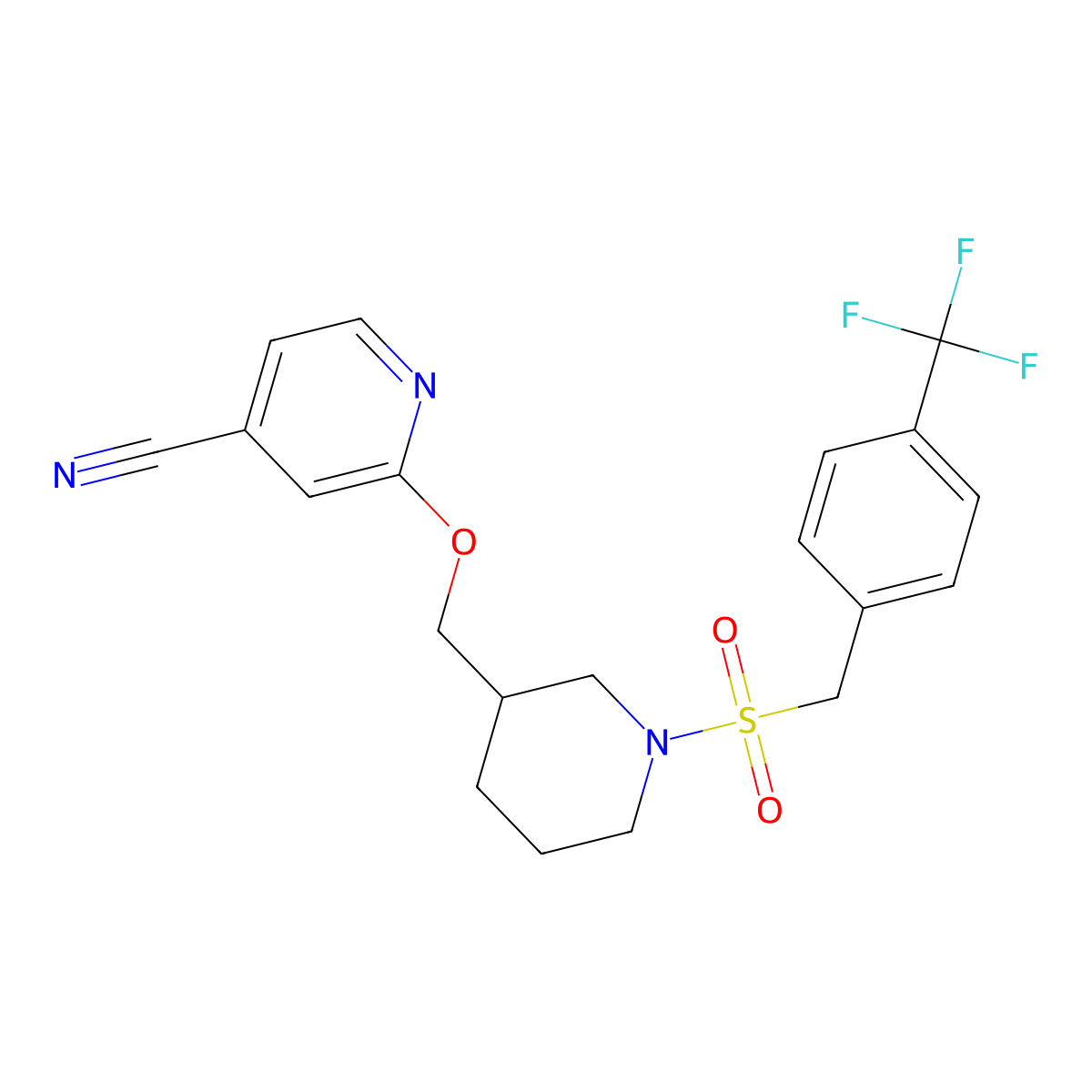 2-[(1-{[4-(Trifluoromethyl)phenyl]methanesulfonyl}piperidin-3-yl)methoxy]pyridine-4-carbonitrile molecular structure, CAS 2379976-98-2