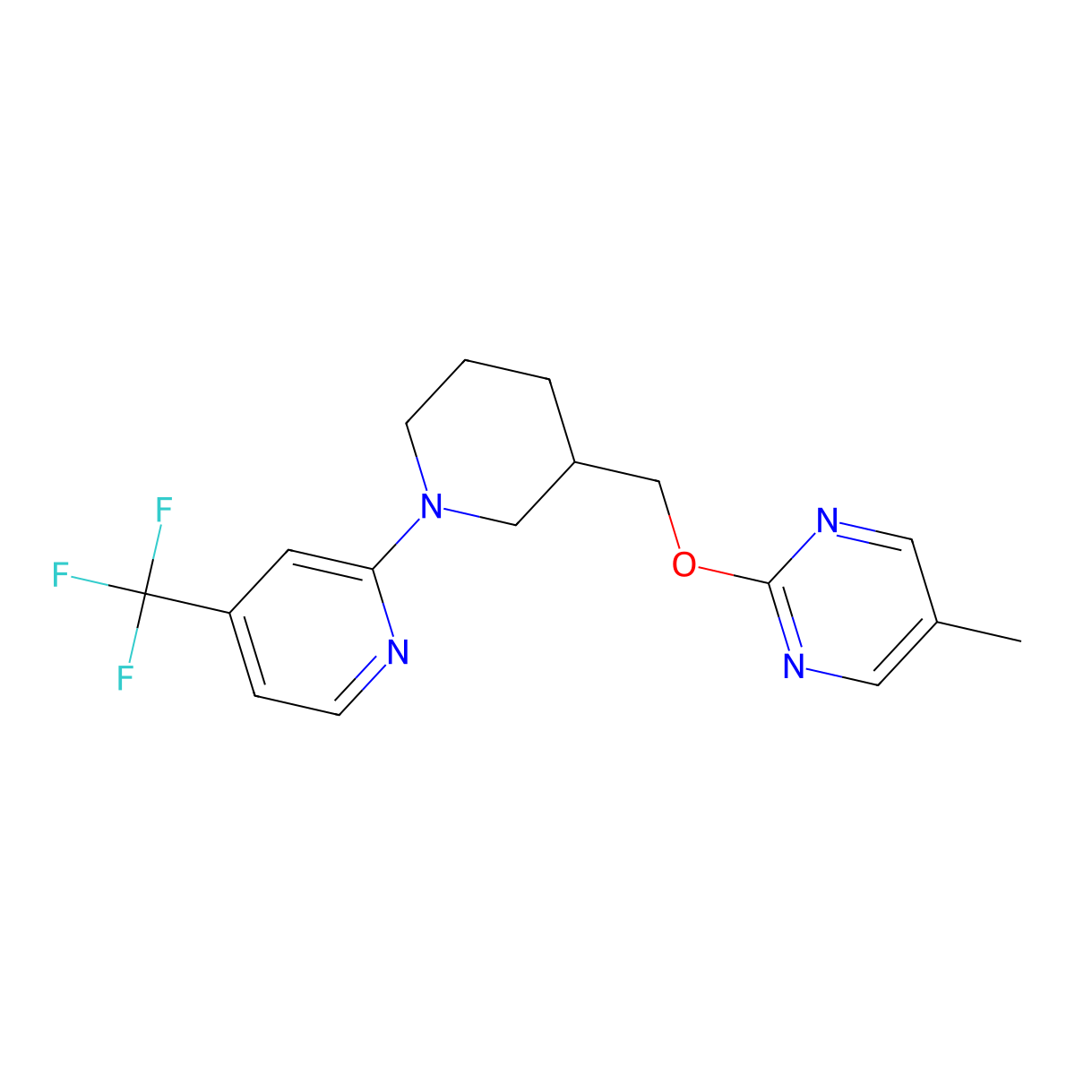 5-Methyl-2-({1-[4-(trifluoromethyl)pyridin-2-yl]piperidin-3-yl}methoxy)pyrimidine molecular structure, CAS 2379977-01-0