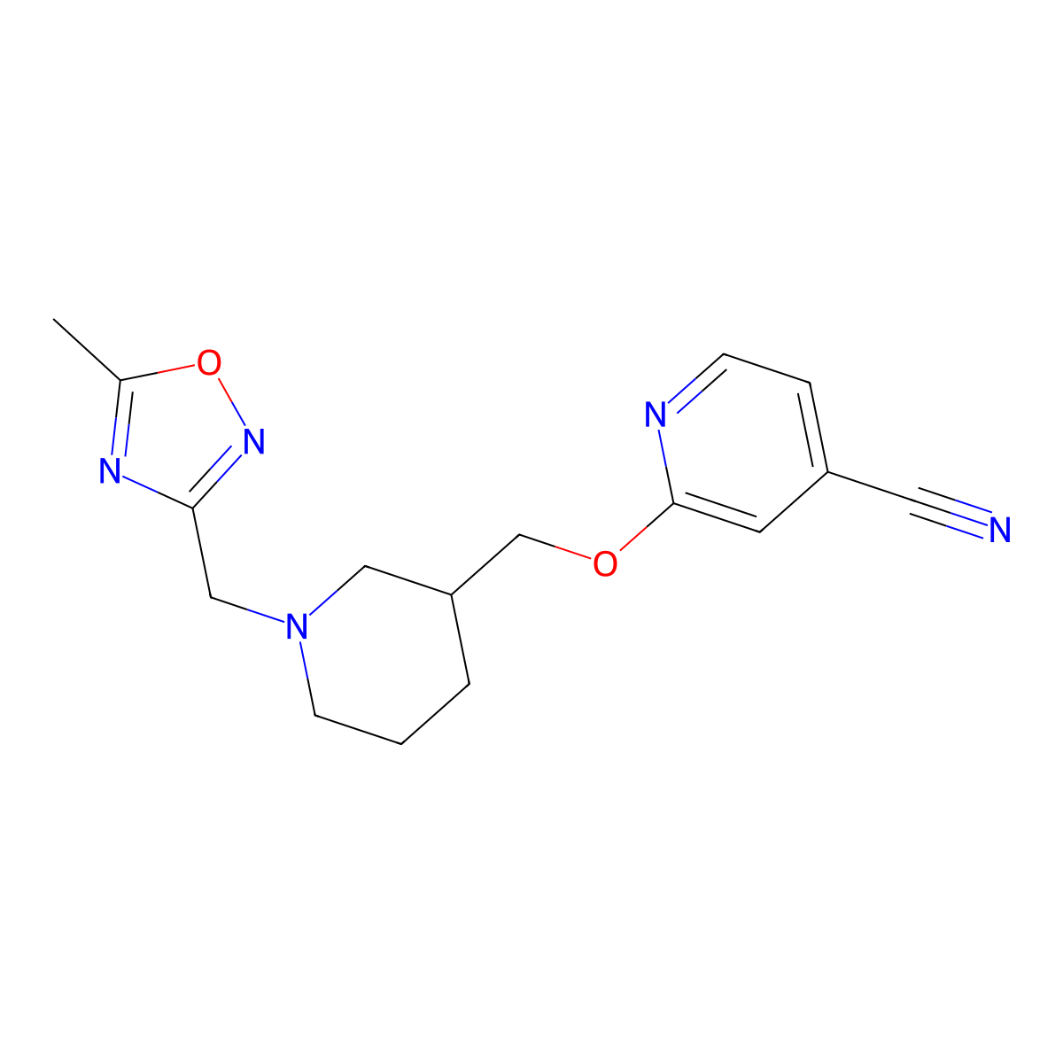 2-({1-[(5-Methyl-1,2,4-oxadiazol-3-yl)methyl]piperidin-3-yl}methoxy)pyridine-4-carbonitrile molecular structure, CAS 2379977-05-4