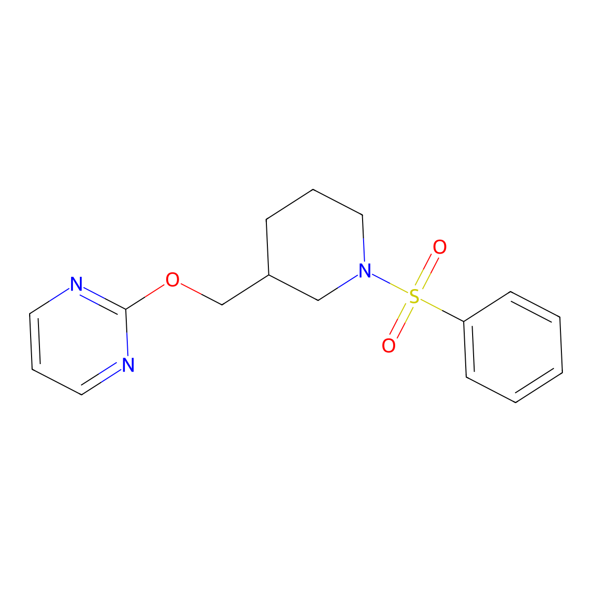 2-{[1-(Benzenesulfonyl)piperidin-3-yl]methoxy}pyrimidine molecular structure, CAS 2379977-07-6