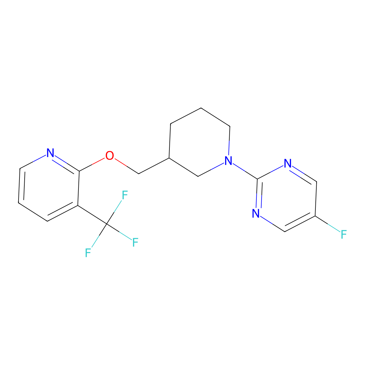 5-Fluoro-2-[3-({[3-(trifluoromethyl)pyridin-2-yl]oxy}methyl)piperidin-1-yl]pyrimidine molecular structure, CAS 2379977-09-8