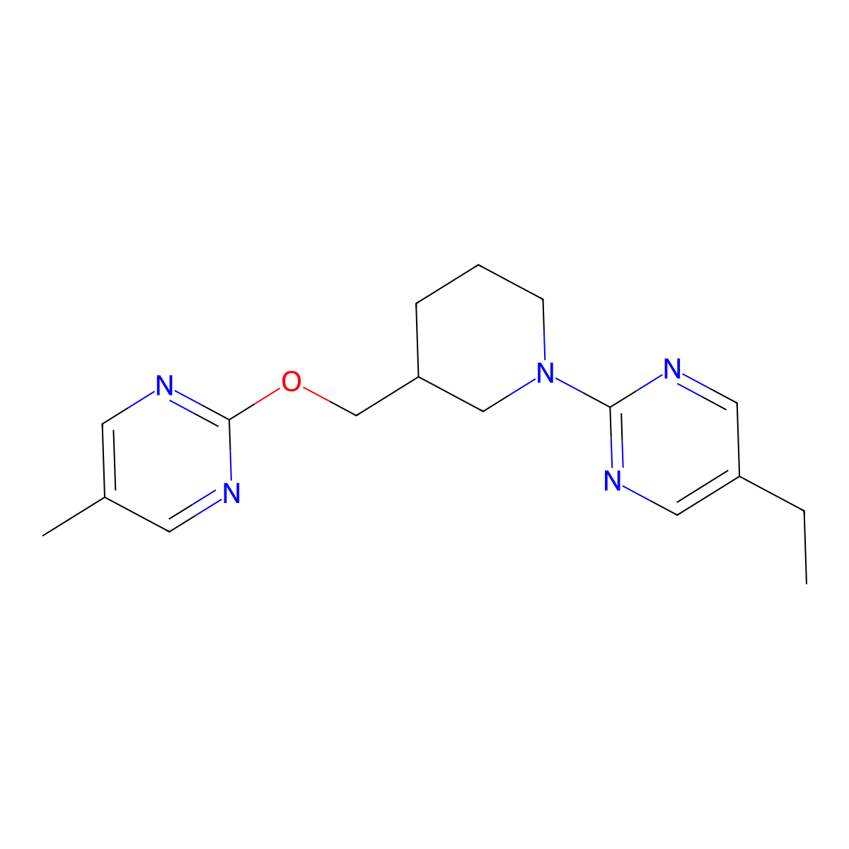 5-Ethyl-2-(3-{[(5-methylpyrimidin-2-yl)oxy]methyl}piperidin-1-yl)pyrimidine molecular structure, CAS 2379977-10-1