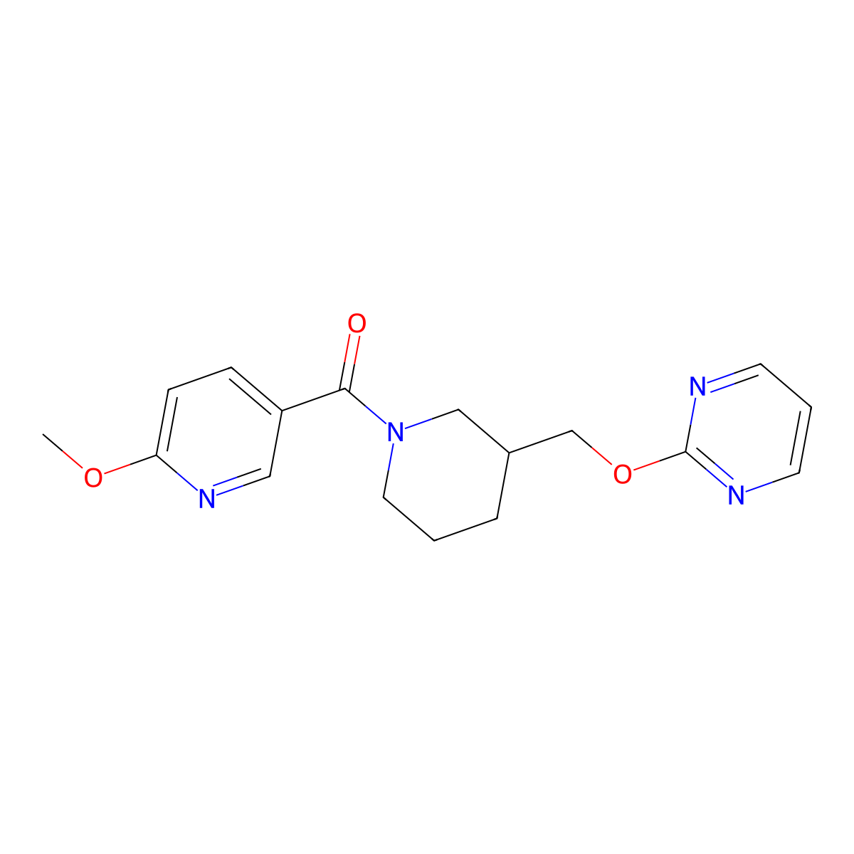 2-{[1-(6-Methoxypyridine-3-carbonyl)piperidin-3-yl]methoxy}pyrimidine molecular structure, CAS 2379977-11-2