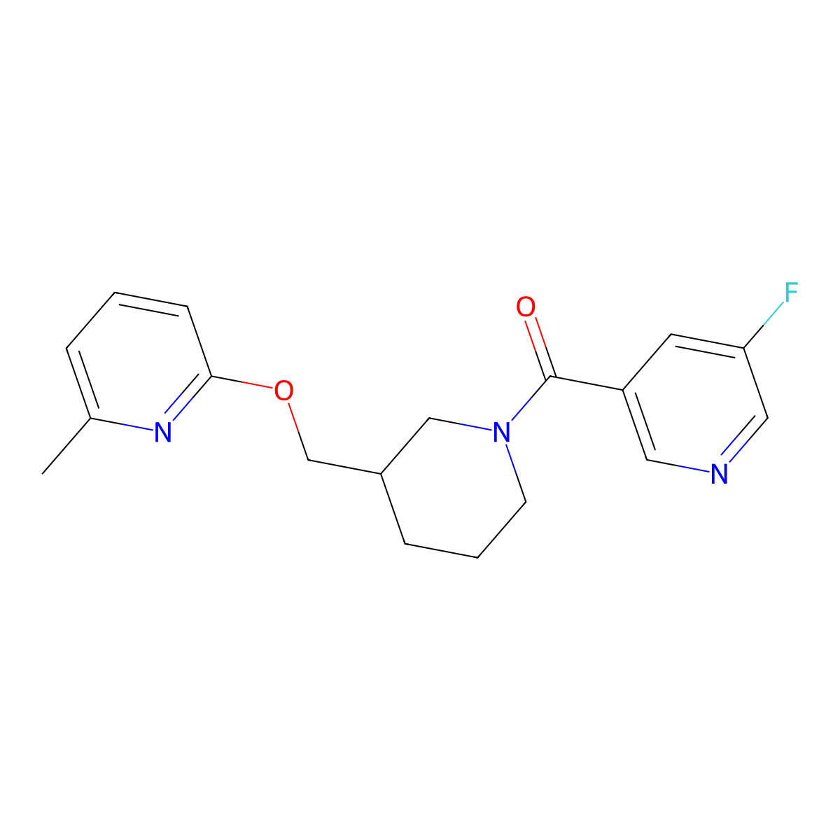 3-Fluoro-5-(3-{[(6-methylpyridin-2-yl)oxy]methyl}piperidine-1-carbonyl)pyridine molecular structure, CAS 2379977-12-3