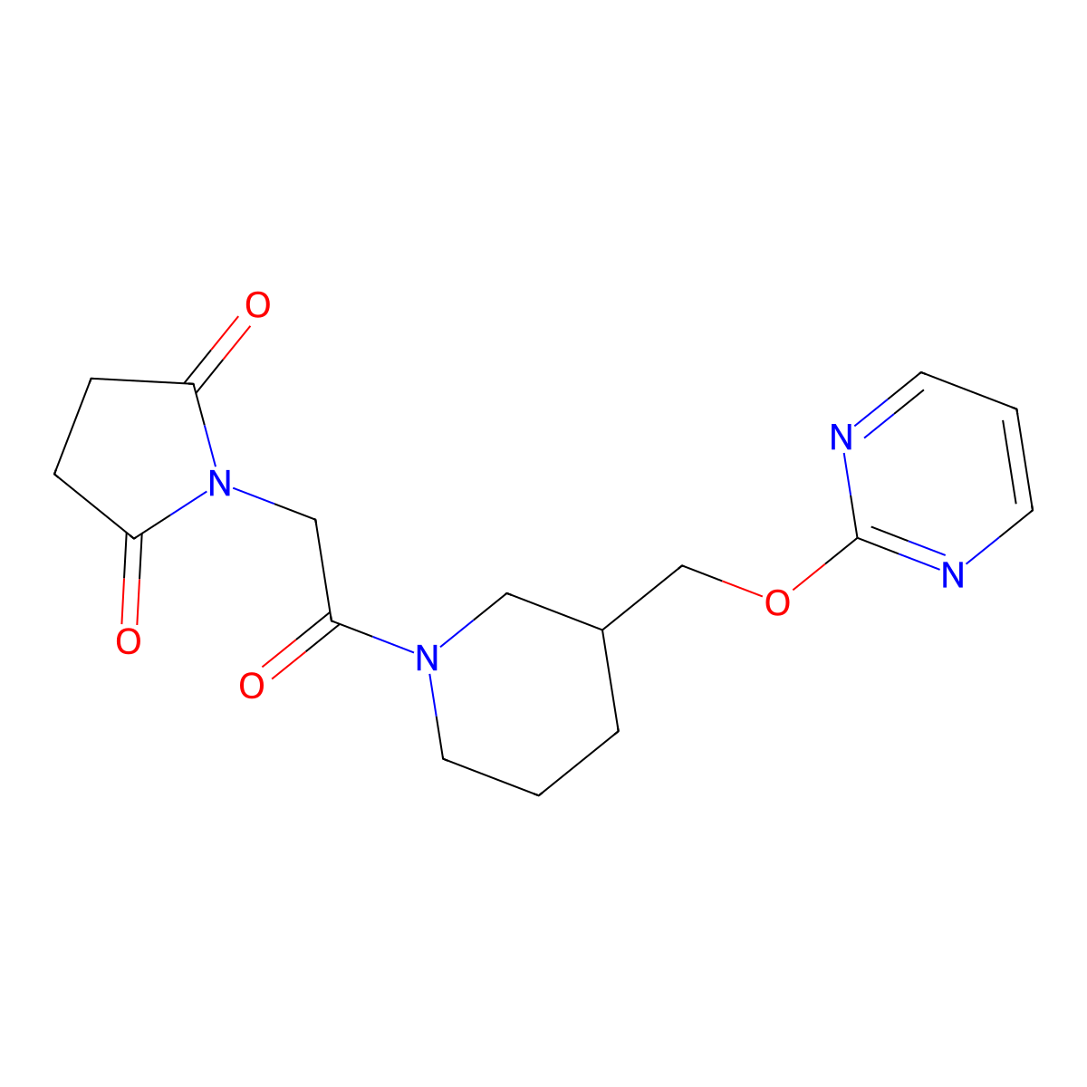 1-(2-Oxo-2-{3-[(pyrimidin-2-yloxy)methyl]piperidin-1-yl}ethyl)pyrrolidine-2,5-dione molecular structure, CAS 2379977-16-7