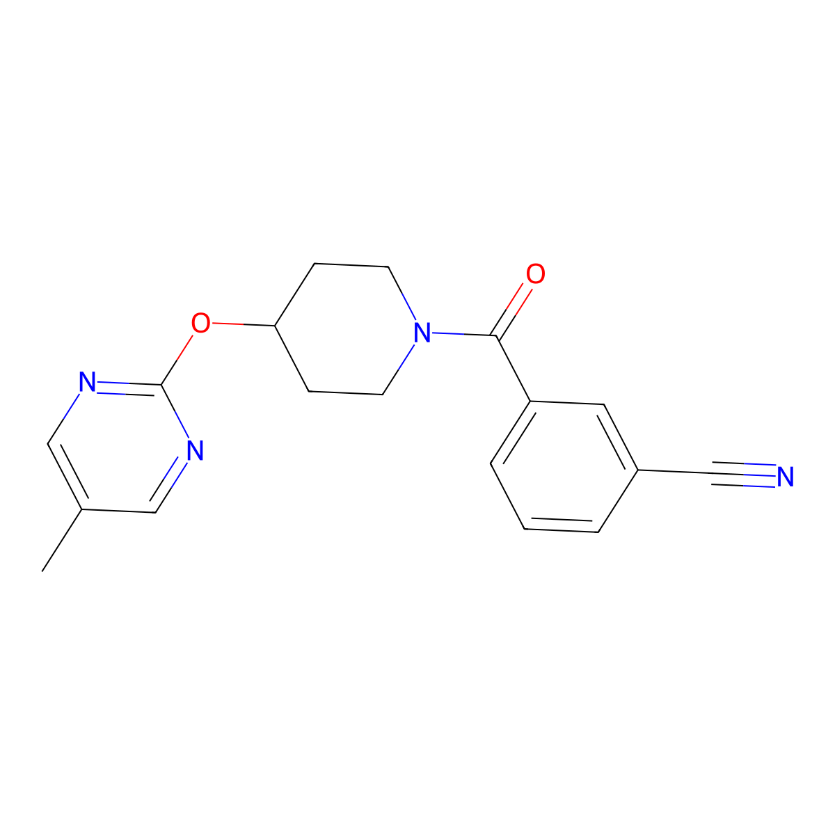 3-{4-[(5-Methylpyrimidin-2-yl)oxy]piperidine-1-carbonyl}benzonitrile molecular structure, CAS 2379977-19-0