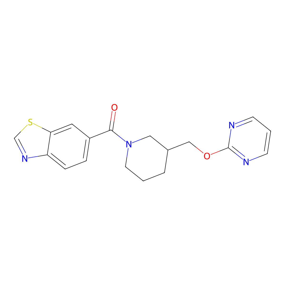 6-{3-[(Pyrimidin-2-yloxy)methyl]piperidine-1-carbonyl}-1,3-benzothiazole molecular structure, CAS 2379977-20-3