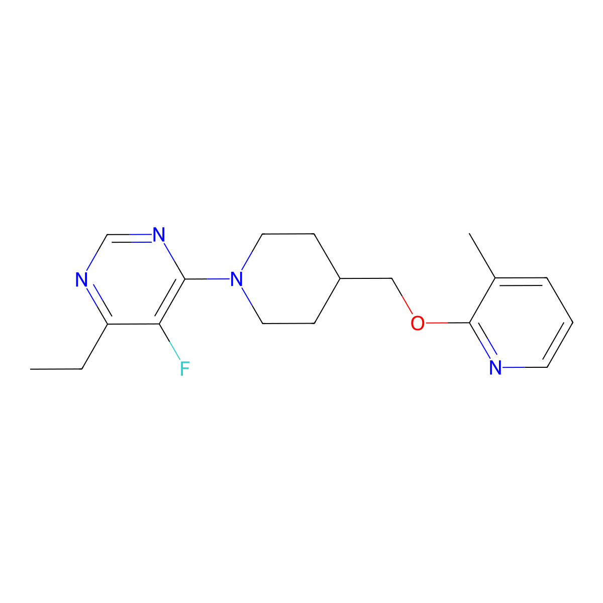 4-Ethyl-5-fluoro-6-(4-{[(3-methylpyridin-2-yl)oxy]methyl}piperidin-1-yl)pyrimidine molecular structure, CAS 2379977-26-9