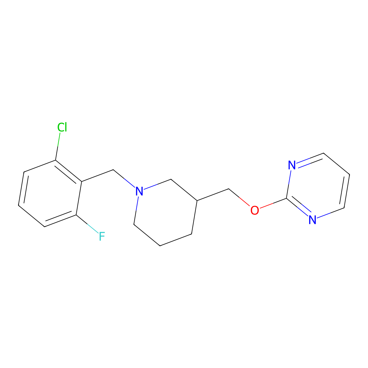 2-({1-[(2-Chloro-6-fluorophenyl)methyl]piperidin-3-yl}methoxy)pyrimidine molecular structure, CAS 2379977-27-0