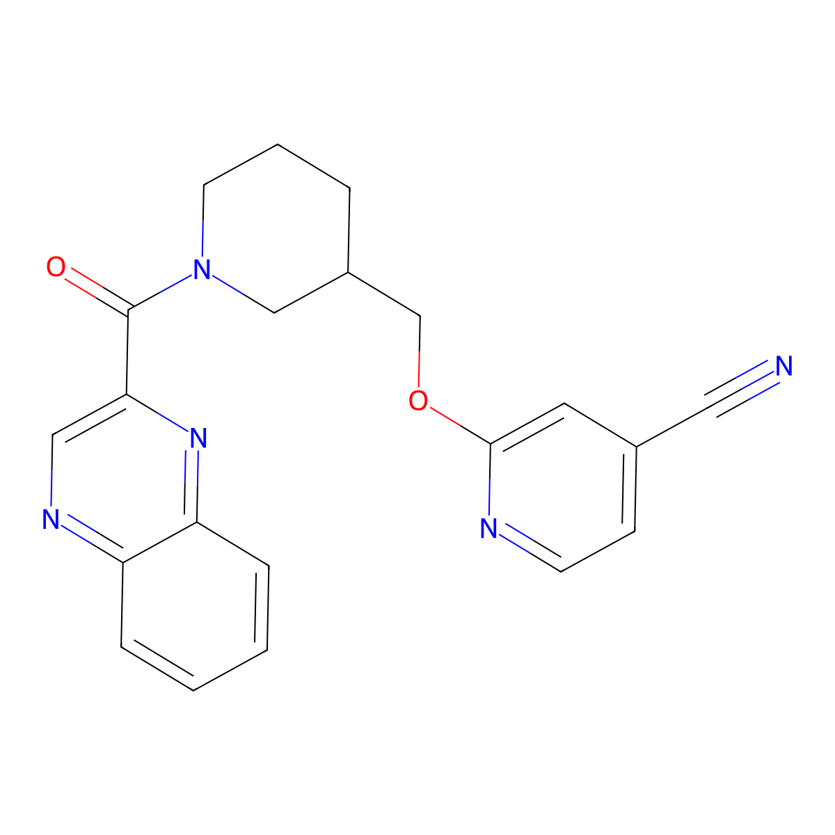 2-{[1-(Quinoxaline-2-carbonyl)piperidin-3-yl]methoxy}pyridine-4-carbonitrile molecular structure, CAS 2379977-28-1