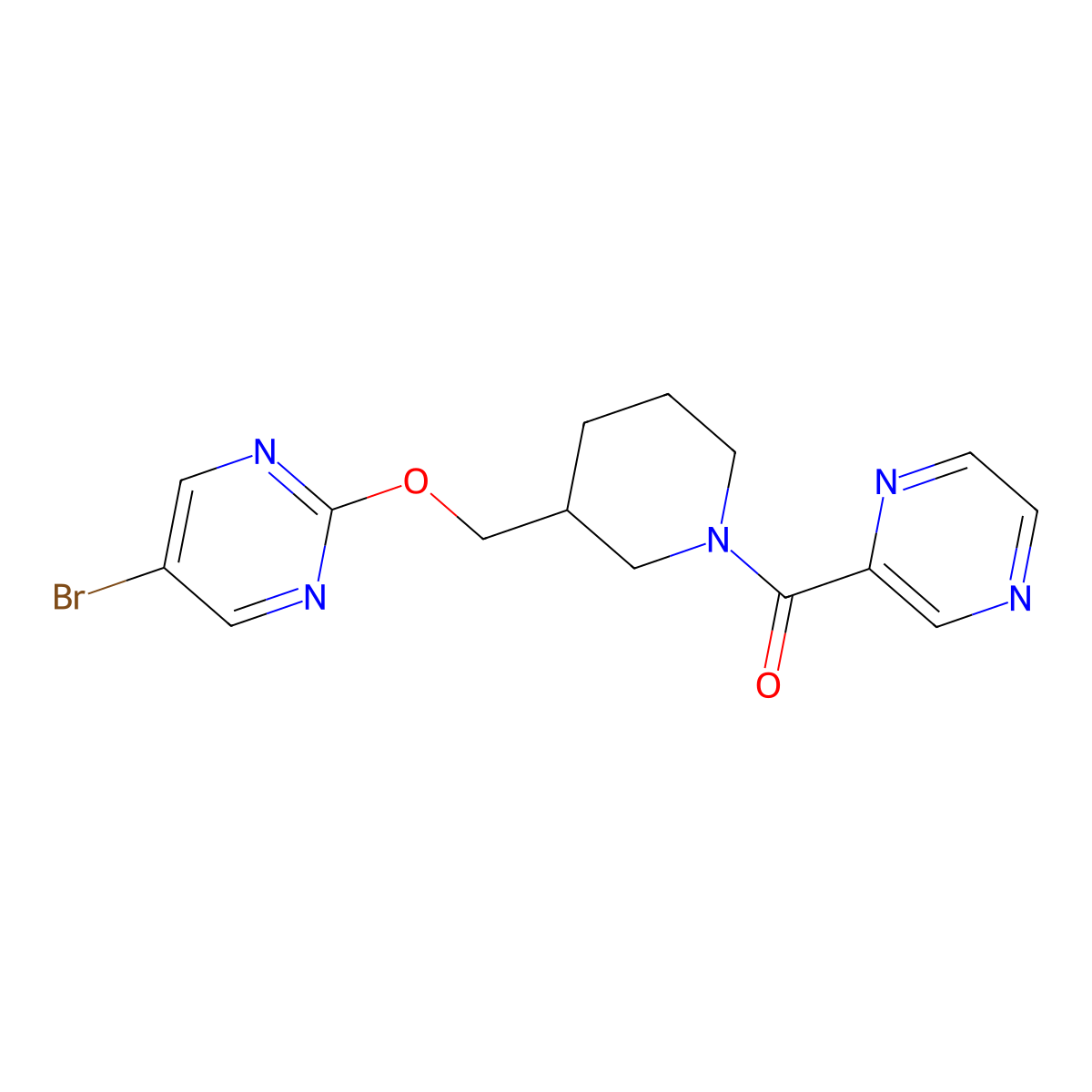 5-Bromo-2-{[1-(pyrazine-2-carbonyl)piperidin-3-yl]methoxy}pyrimidine molecular structure, CAS 2379977-29-2