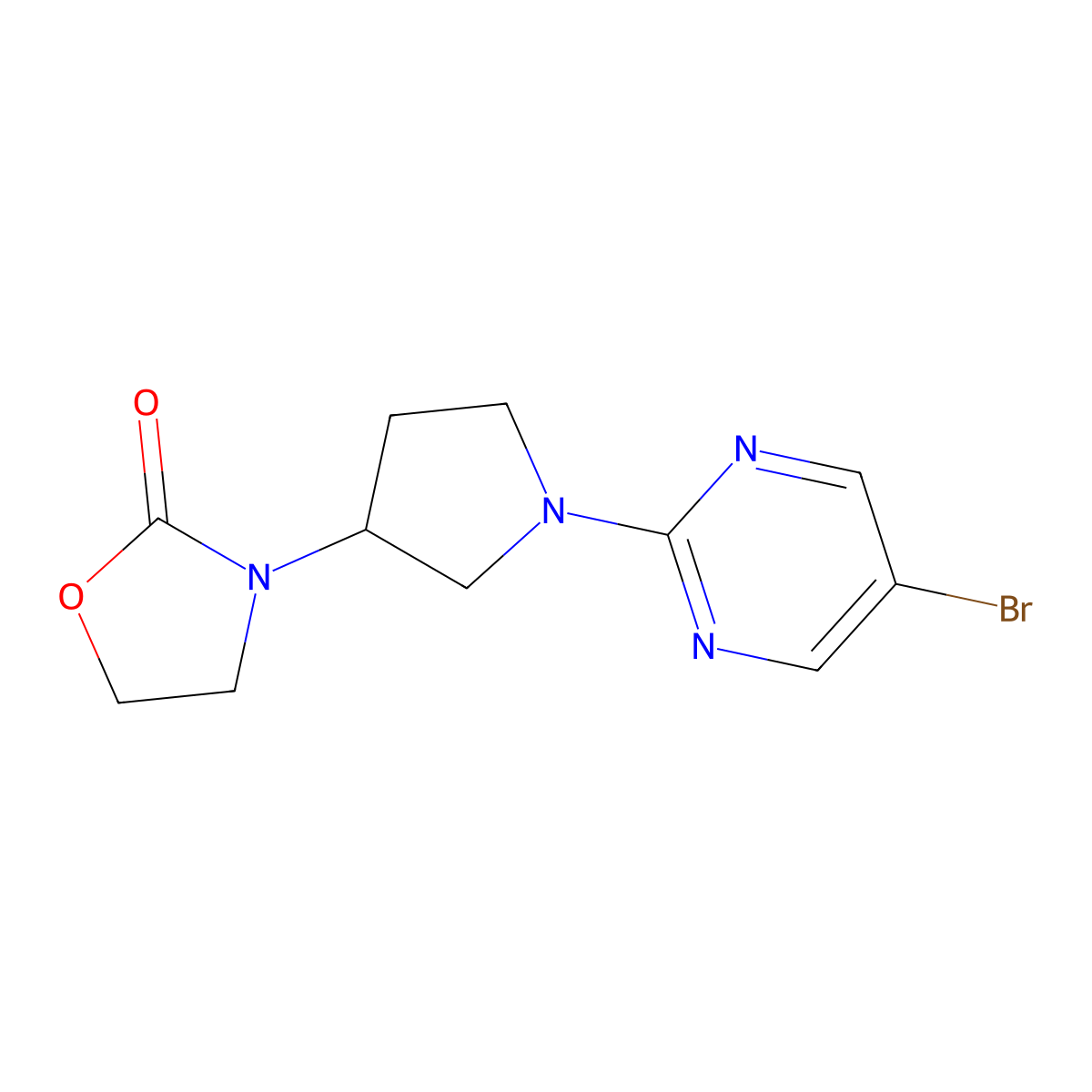 3-[1-(5-Bromopyrimidin-2-yl)pyrrolidin-3-yl]-1,3-oxazolidin-2-one molecular structure, CAS 2379977-30-5