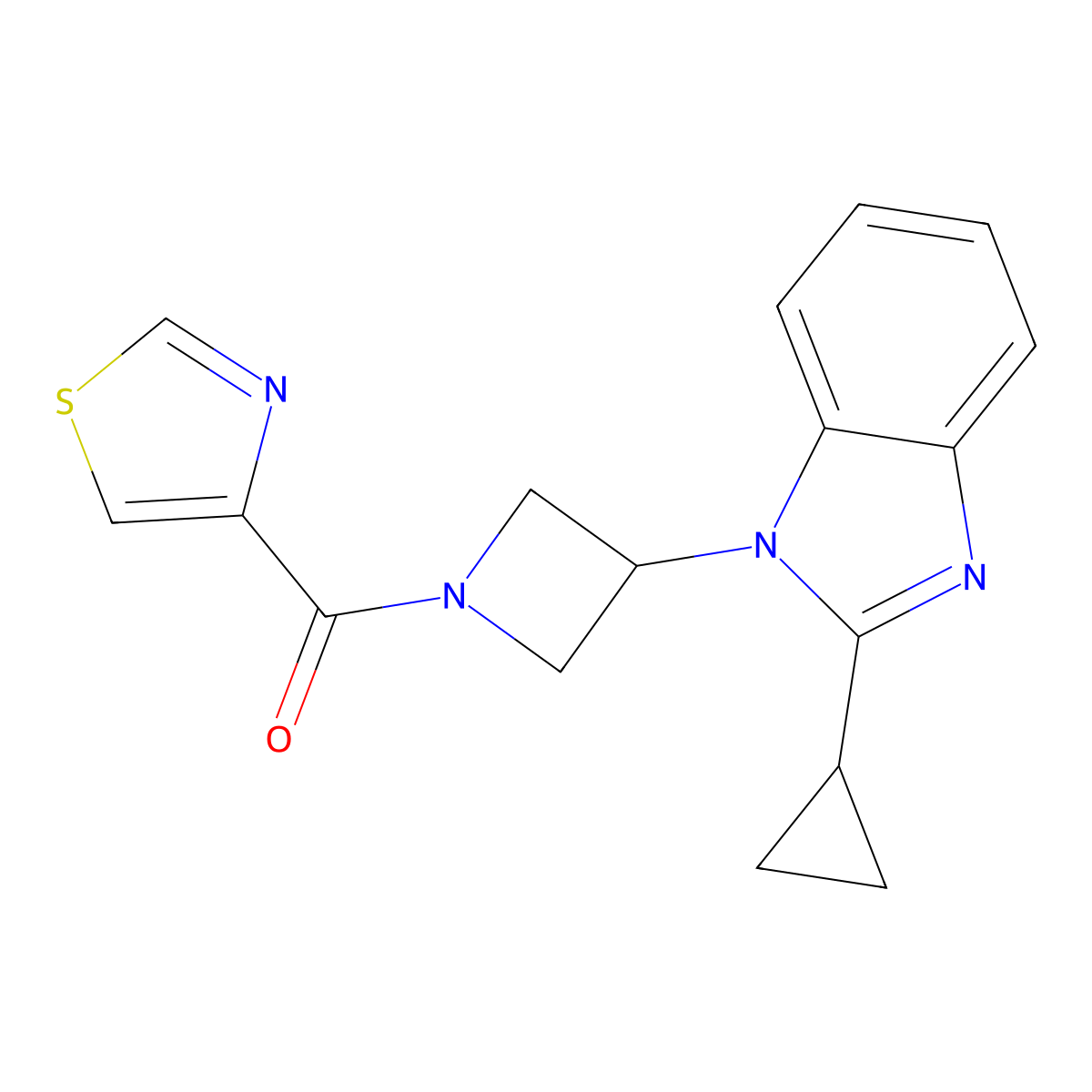 2-cyclopropyl-1-[1-(1,3-thiazole-4-carbonyl)azetidin-3-yl]-1H-1,3-benzodiazole molecular structure, CAS 2379977-34-9