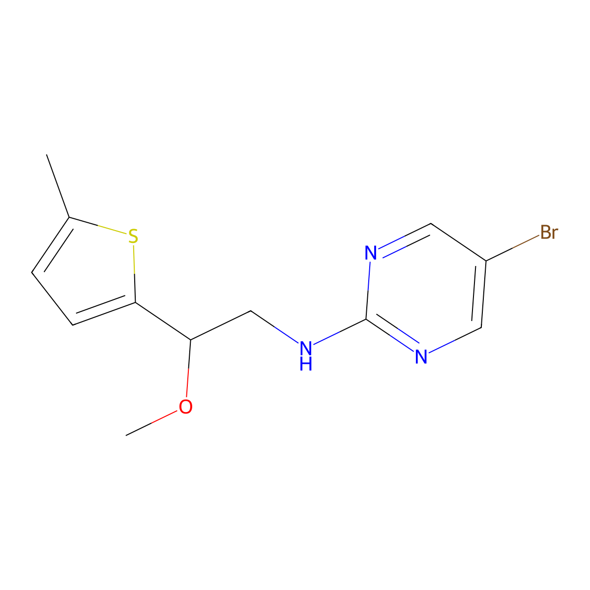5-Bromo-N-[2-methoxy-2-(5-methylthiophen-2-yl)ethyl]pyrimidin-2-amine molecular structure, CAS 2379977-35-0