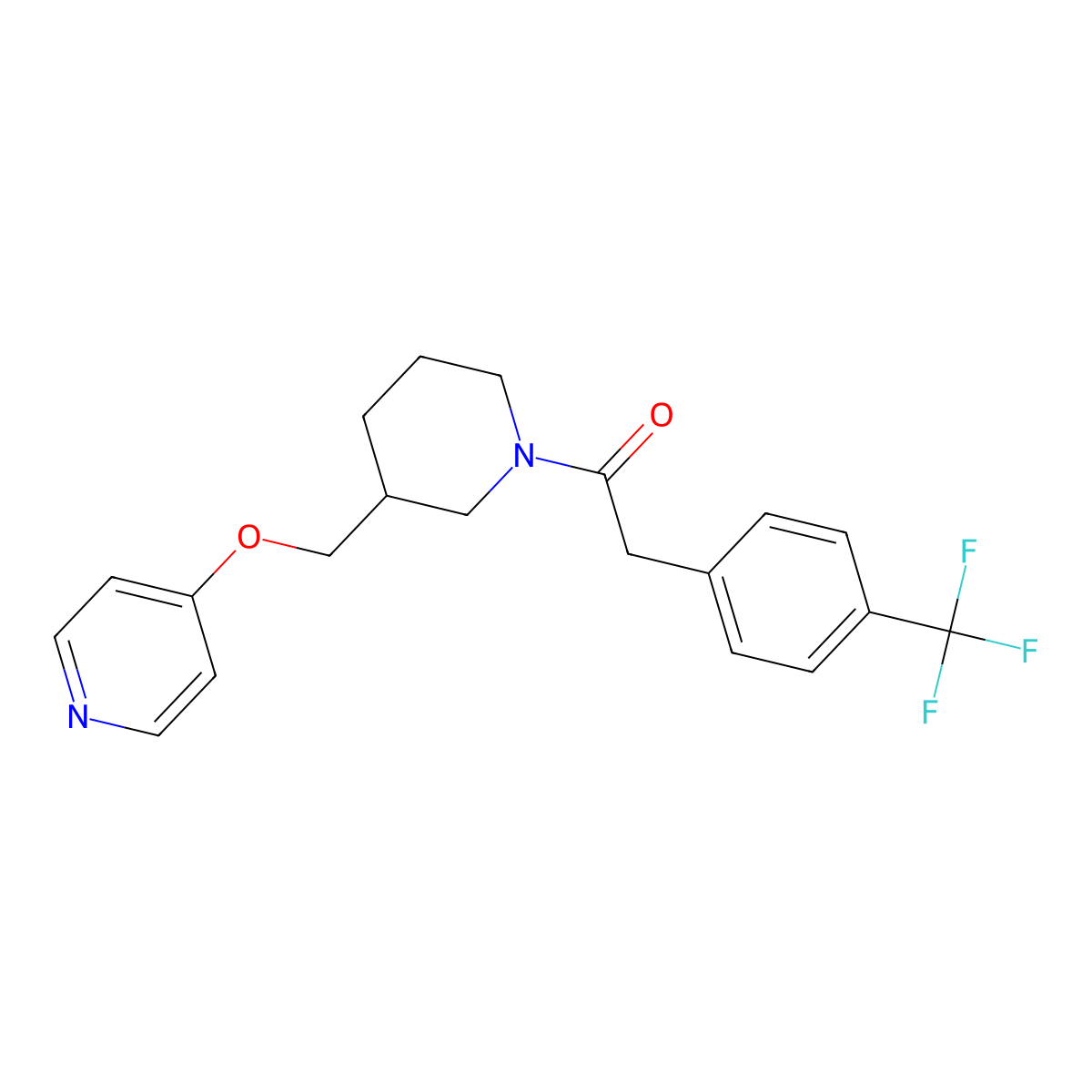 1-{3-[(Pyridin-4-yloxy)methyl]piperidin-1-yl}-2-[4-(trifluoromethyl)phenyl]ethan-1-one molecular structure, CAS 2379977-37-2