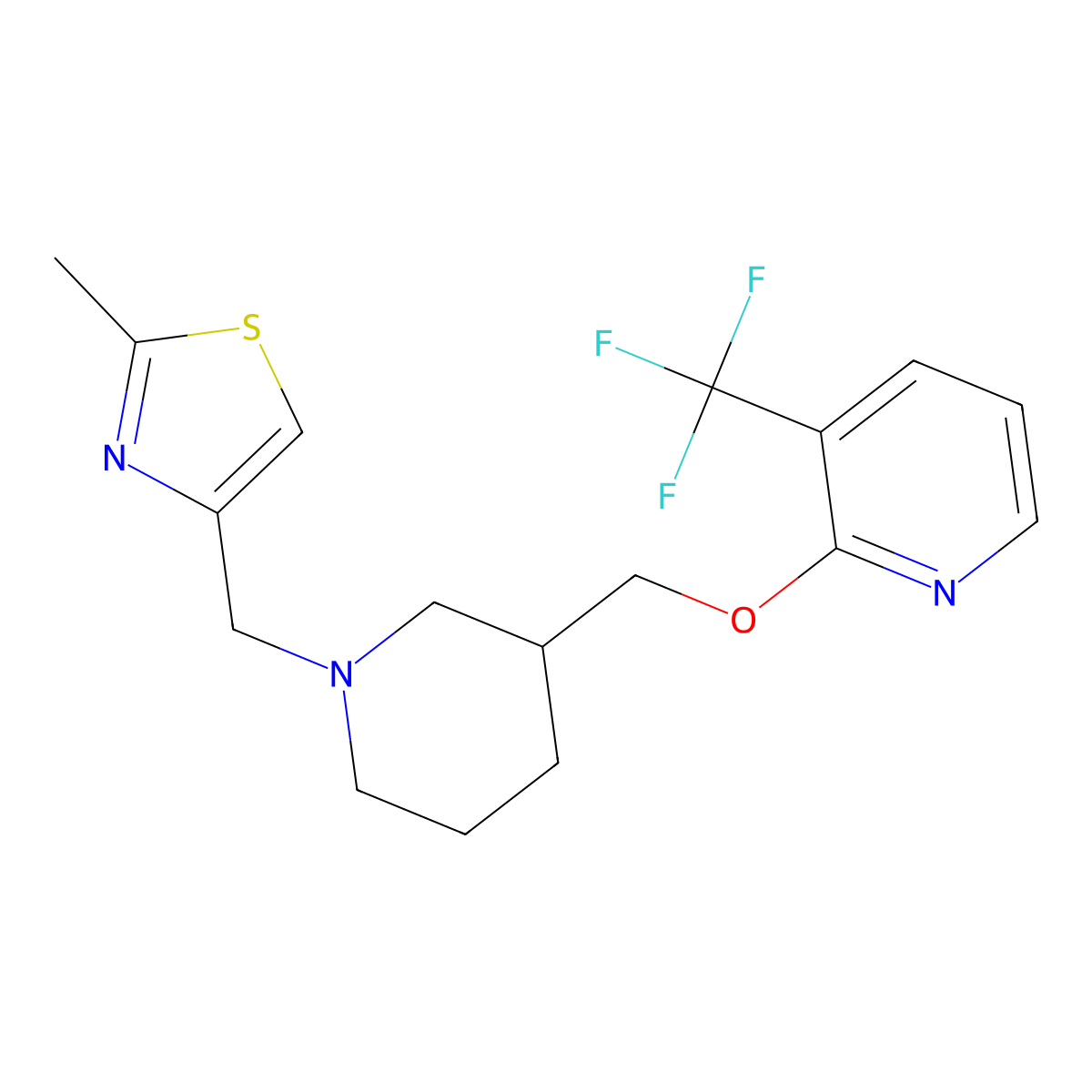 2-({1-[(2-Methyl-1,3-thiazol-4-yl)methyl]piperidin-3-yl}methoxy)-3-(trifluoromethyl)pyridine molecular structure, CAS 2379977-38-3