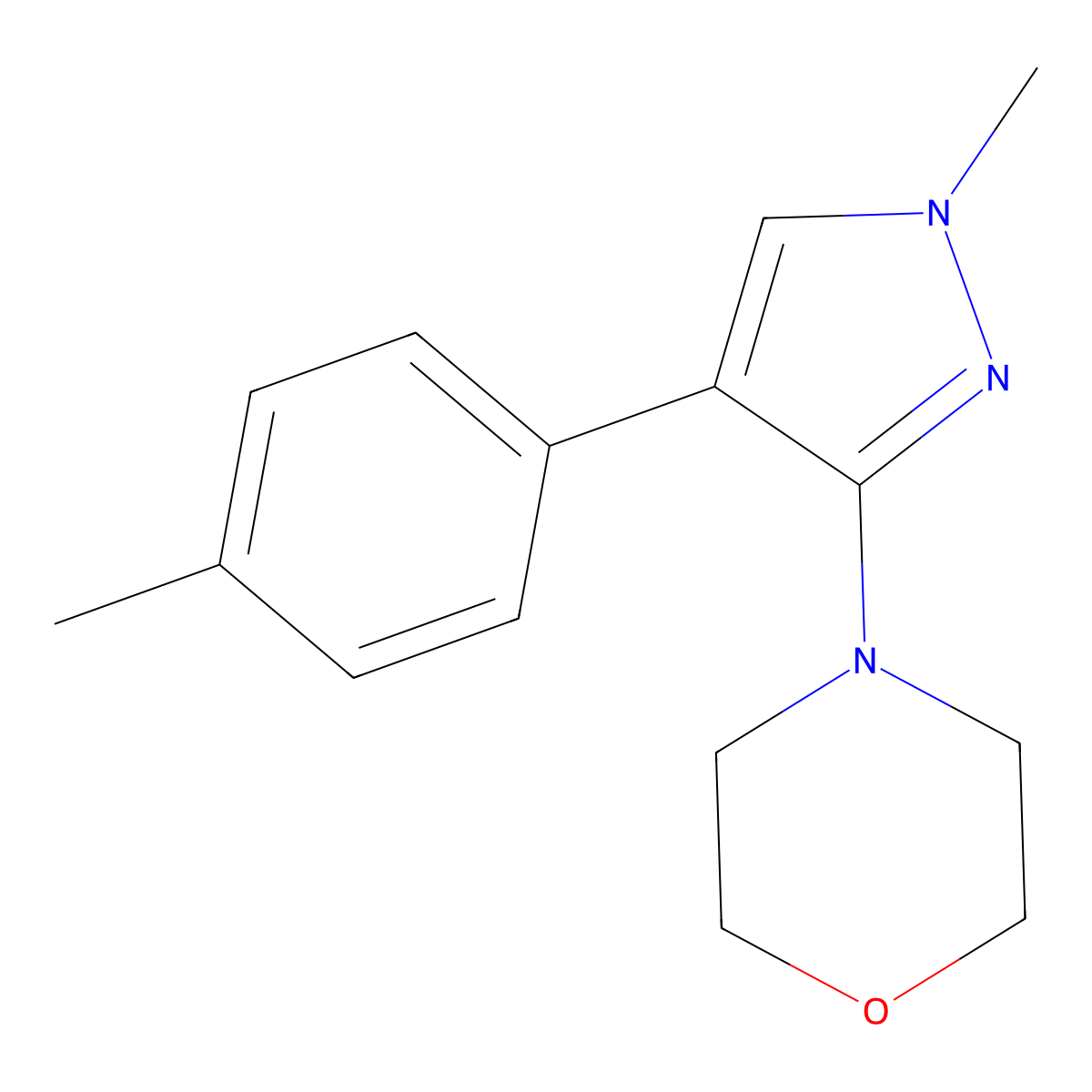 4-[1-methyl-4-(4-methylphenyl)-1H-pyrazol-3-yl]morpholine molecular structure, CAS 2379977-39-4