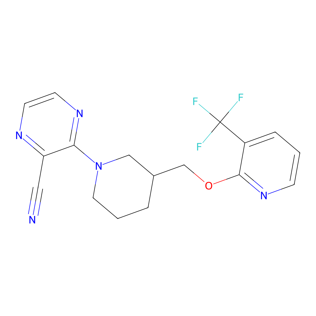3-[3-({[3-(Trifluoromethyl)pyridin-2-yl]oxy}methyl)piperidin-1-yl]pyrazine-2-carbonitrile molecular structure, CAS 2379977-42-9