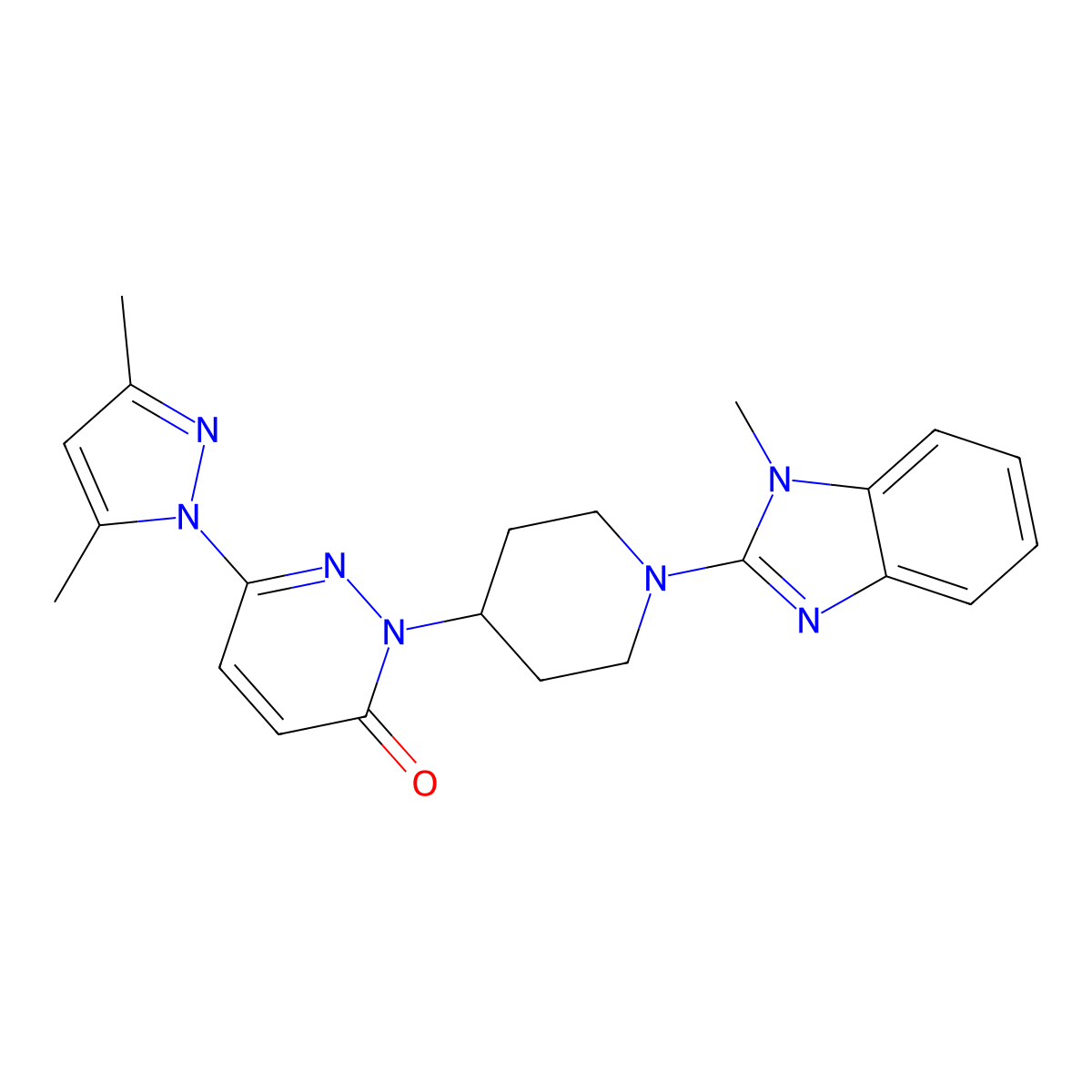6-(3,5-dimethyl-1H-pyrazol-1-yl)-2-[1-(1-methyl-1H-1,3-benzodiazol-2-yl)piperidin-4-yl]-2,3-dihydropyridazin-3-one molecular structure, CAS 2379977-43-0