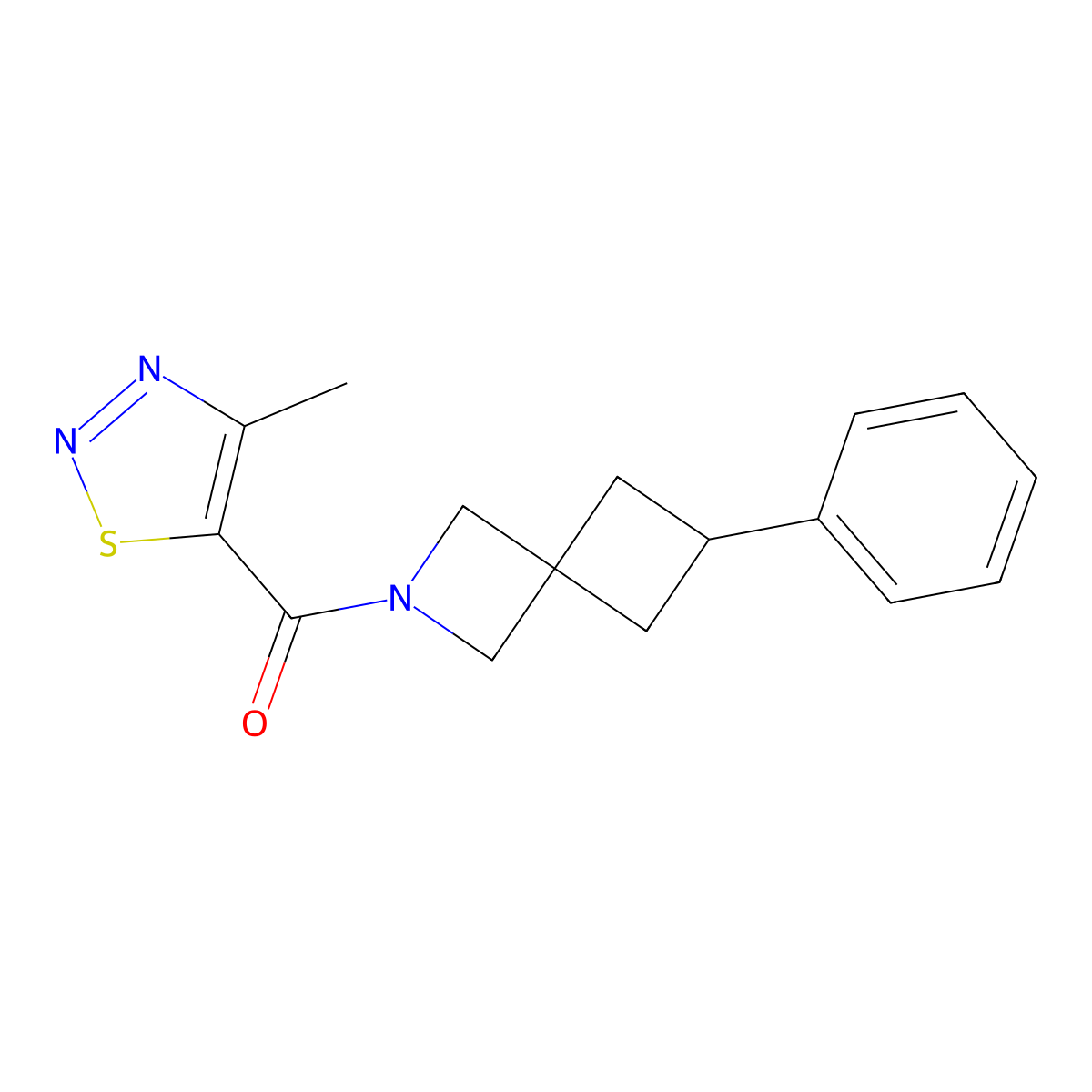 2-(4-Methyl-1,2,3-thiadiazole-5-carbonyl)-6-phenyl-2-azaspiro[3.3]heptane molecular structure, CAS 2379977-44-1