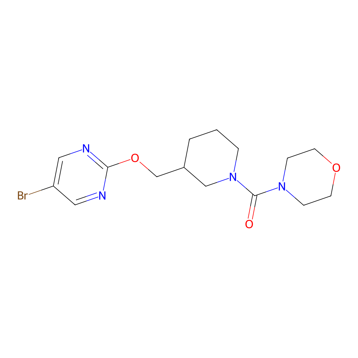 4-(3-{[(5-Bromopyrimidin-2-yl)oxy]methyl}piperidine-1-carbonyl)morpholine molecular structure, CAS 2379977-47-4