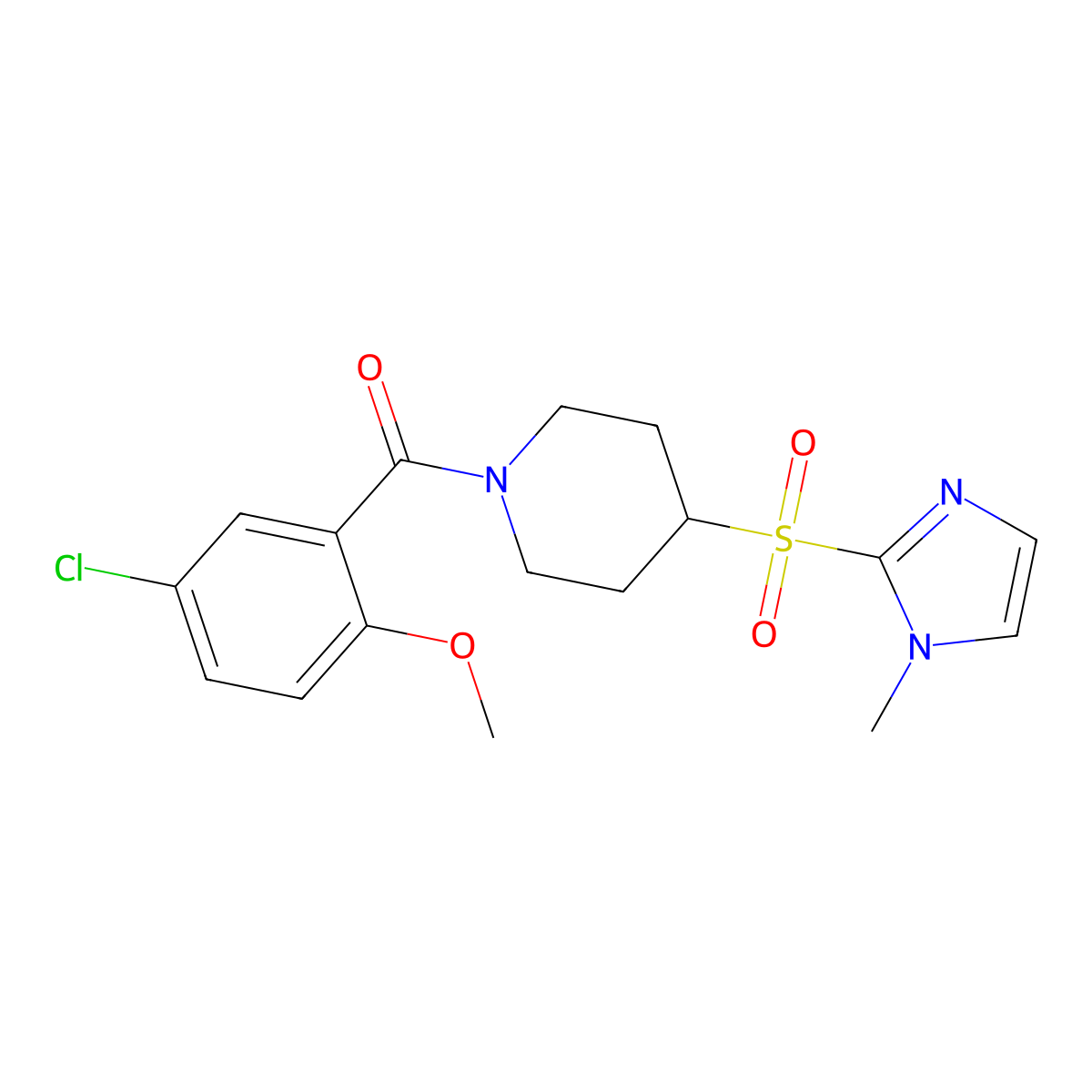 1-(5-chloro-2-methoxybenzoyl)-4-[(1-methyl-1H-imidazol-2-yl)sulfonyl]piperidine molecular structure, CAS 2379977-52-1