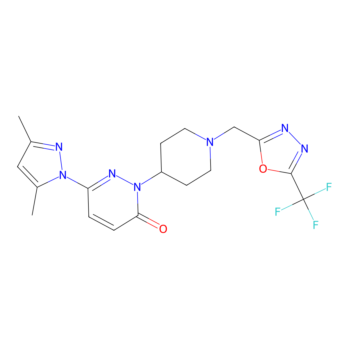 6-(3,5-dimethyl-1H-pyrazol-1-yl)-2-(1-{[5-(trifluoromethyl)-1,3,4-oxadiazol-2-yl]methyl}piperidin-4-yl)-2,3-dihydropyridazin-3-one molecular structure, CAS 2379977-53-2