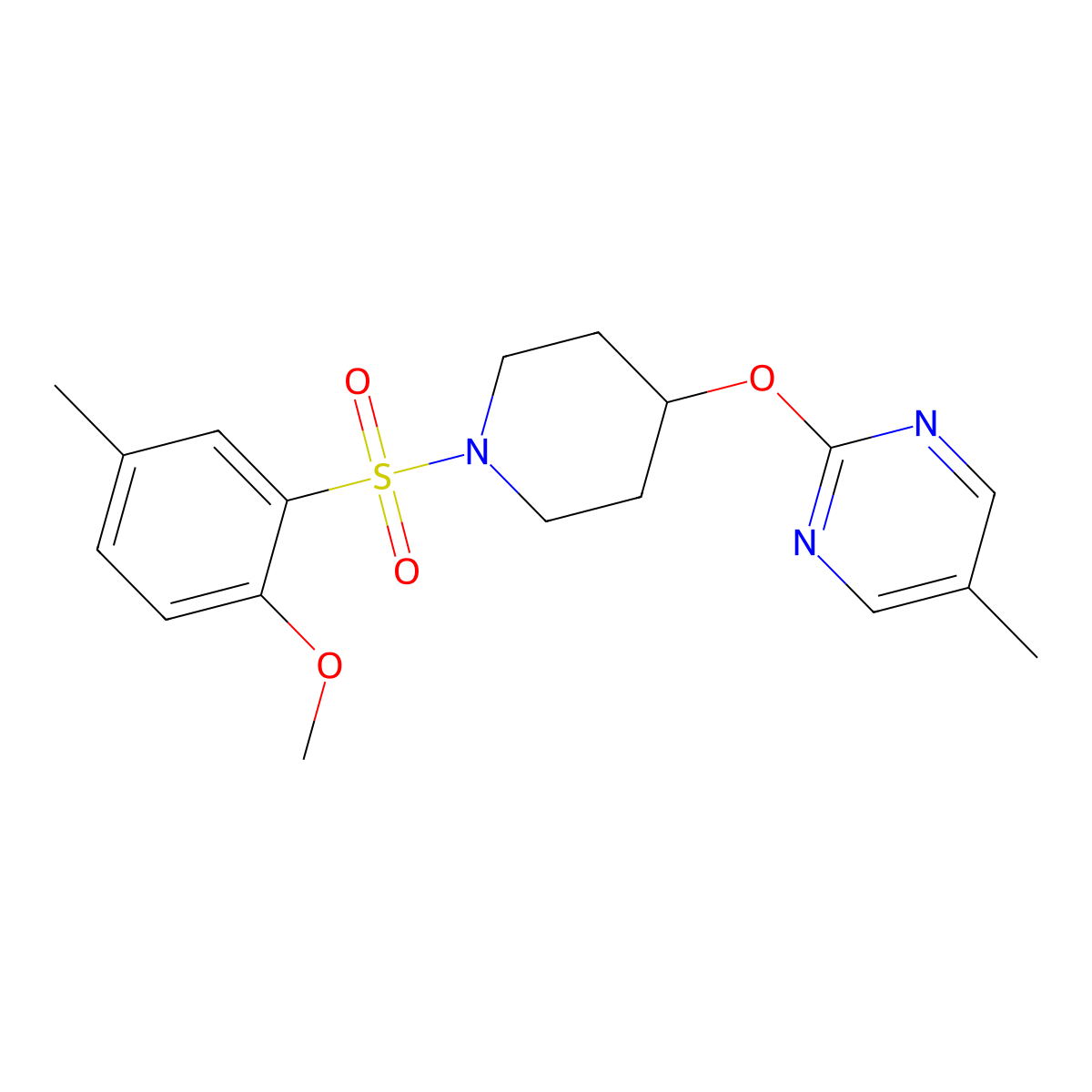2-{[1-(2-Methoxy-5-methylbenzenesulfonyl)piperidin-4-yl]oxy}-5-methylpyrimidine molecular structure, CAS 2379977-54-3