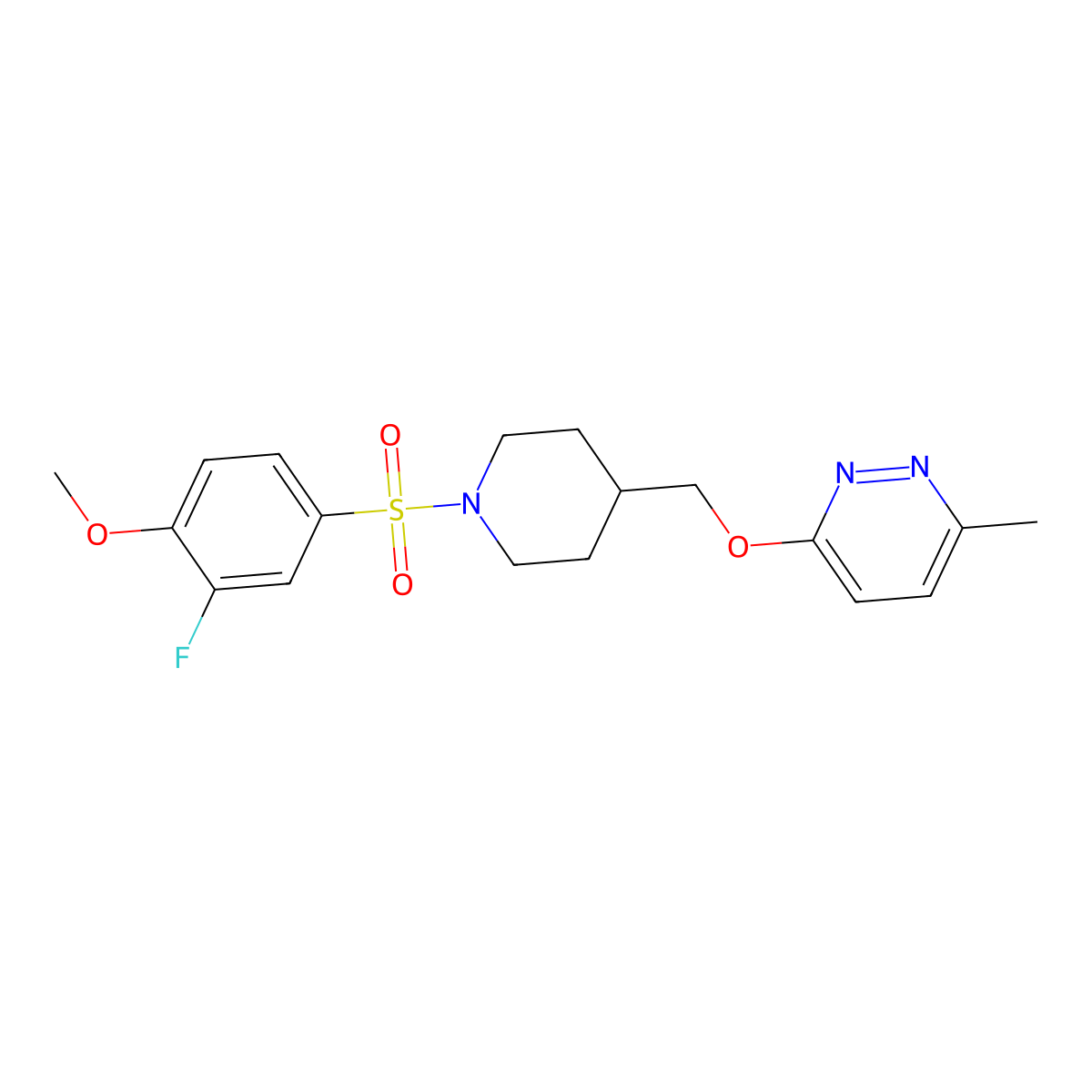 3-{[1-(3-Fluoro-4-methoxybenzenesulfonyl)piperidin-4-yl]methoxy}-6-methylpyridazine molecular structure, CAS 2379977-55-4