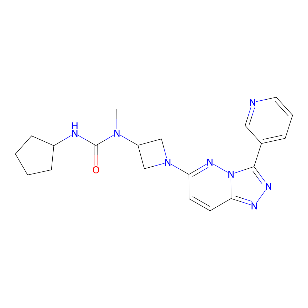1-Cyclopentyl-3-methyl-3-{1-[3-(pyridin-3-yl)-[1,2,4]triazolo[4,3-b]pyridazin-6-yl]azetidin-3-yl}urea molecular structure, CAS 2379977-57-6