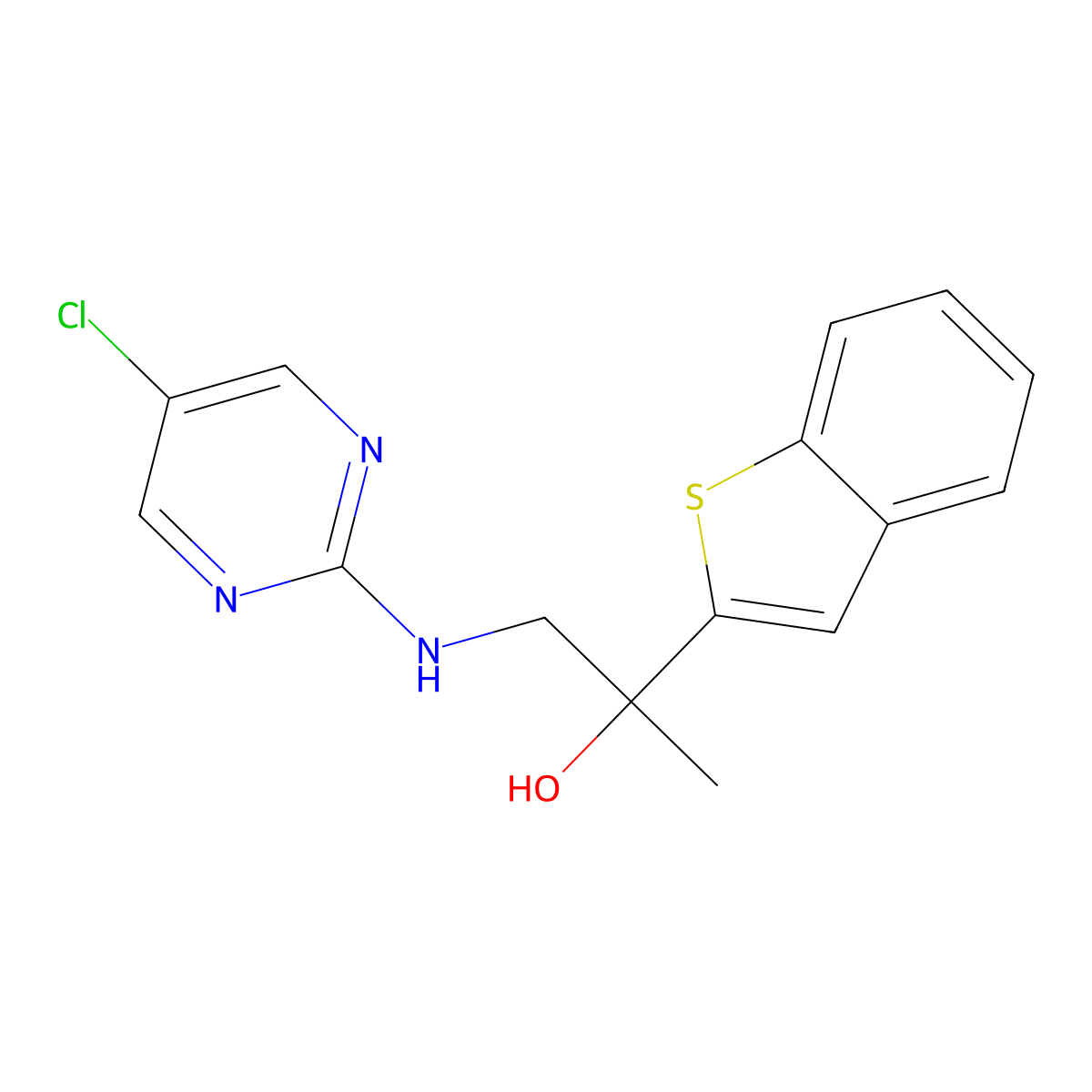 2-(1-Benzothiophen-2-yl)-1-[(5-chloropyrimidin-2-yl)amino]propan-2-ol molecular structure, CAS 2379977-58-7