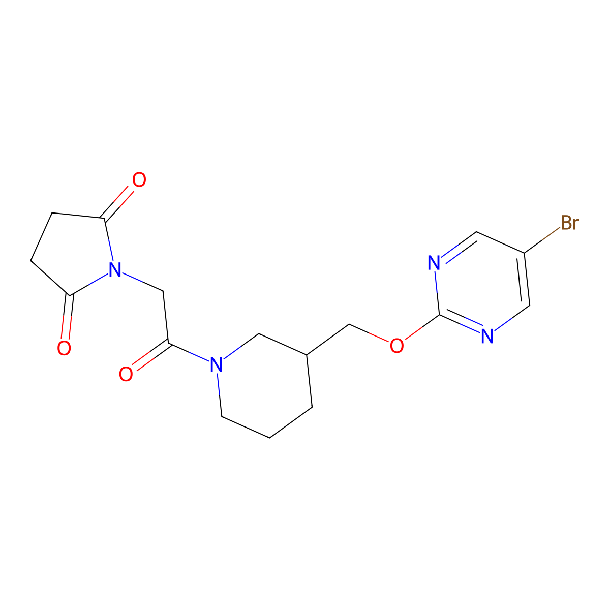 1-[2-(3-{[(5-Bromopyrimidin-2-yl)oxy]methyl}piperidin-1-yl)-2-oxoethyl]pyrrolidine-2,5-dione molecular structure, CAS 2379977-60-1