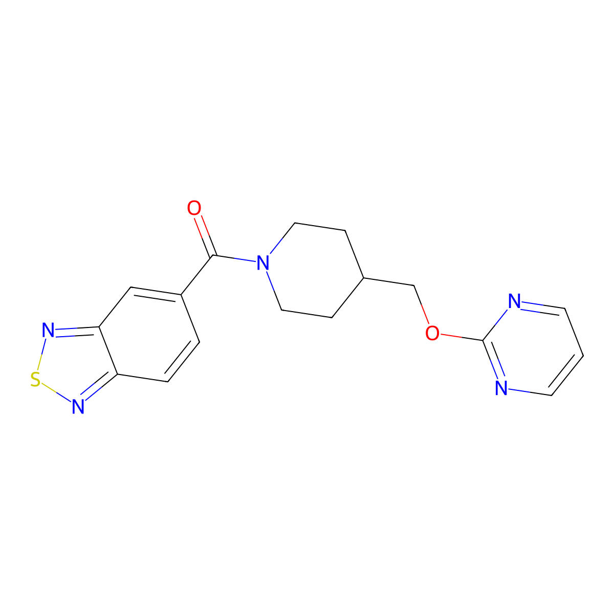 5-{4-[(Pyrimidin-2-yloxy)methyl]piperidine-1-carbonyl}-2,1,3-benzothiadiazole molecular structure, CAS 2379977-67-8