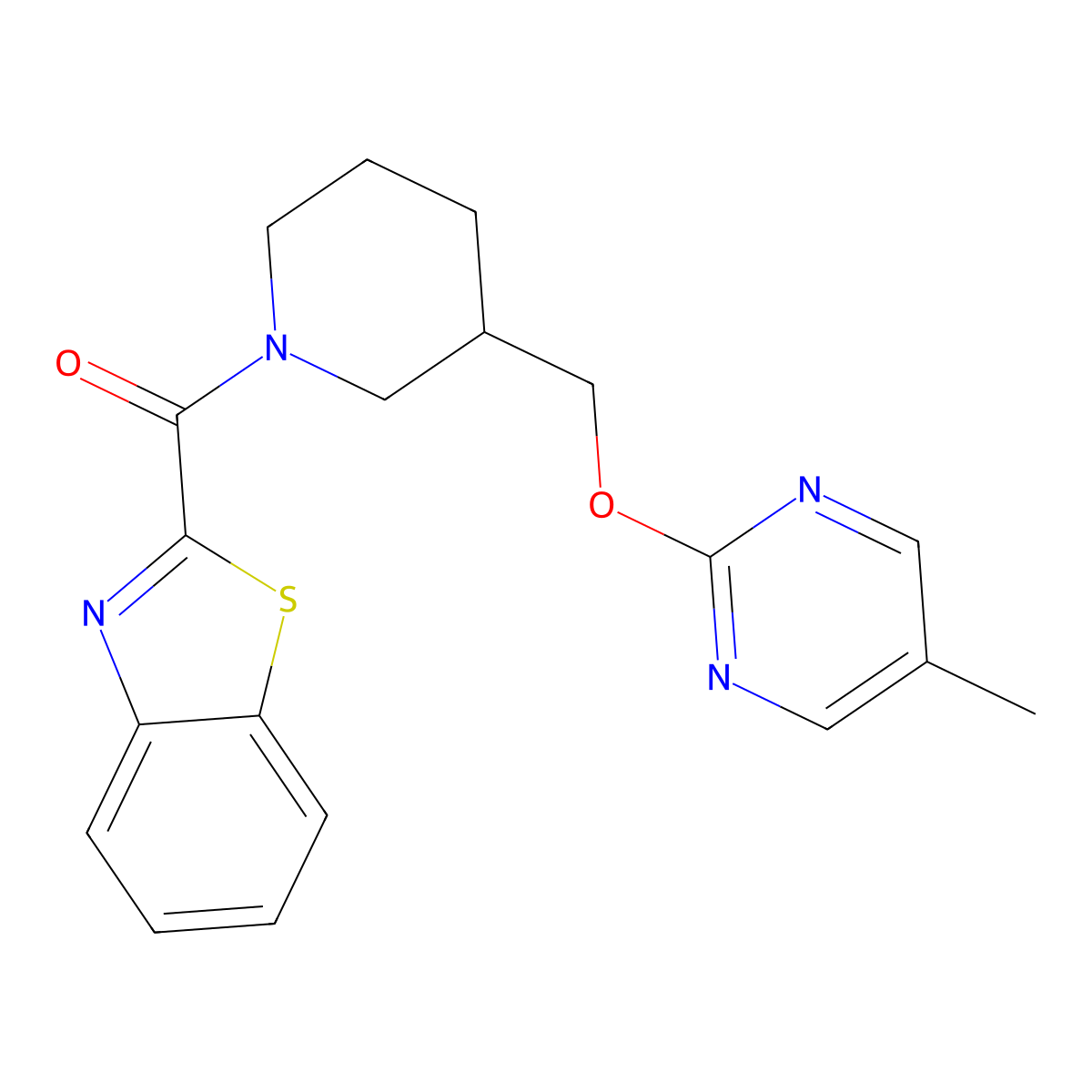 2-(3-{[(5-Methylpyrimidin-2-yl)oxy]methyl}piperidine-1-carbonyl)-1,3-benzothiazole molecular structure, CAS 2379977-70-3