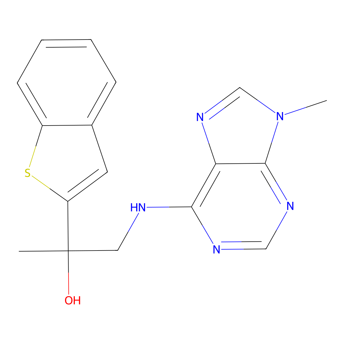 2-(1-benzothiophen-2-yl)-1-[(9-methyl-9H-purin-6-yl)amino]propan-2-ol molecular structure, CAS 2379977-72-5