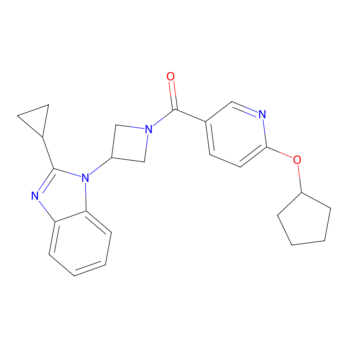 1-{1-[6-(cyclopentyloxy)pyridine-3-carbonyl]azetidin-3-yl}-2-cyclopropyl-1H-1,3-benzodiazole molecular structure, CAS 2379977-74-7