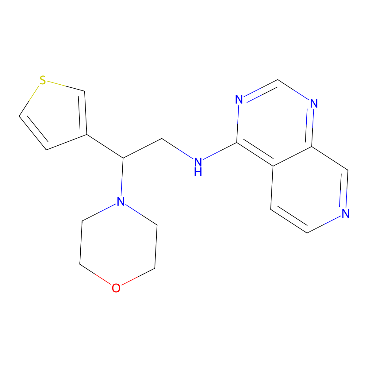 N-[2-(morpholin-4-yl)-2-(thiophen-3-yl)ethyl]pyrido[3,4-d]pyrimidin-4-amine molecular structure, CAS 2379977-75-8