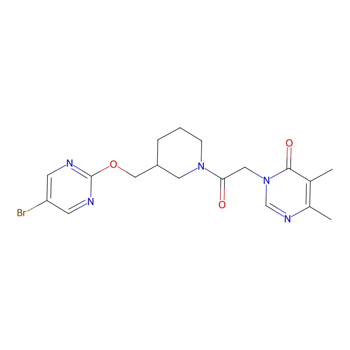 3-[2-(3-{[(5-Bromopyrimidin-2-yl)oxy]methyl}piperidin-1-yl)-2-oxoethyl]-5,6-dimethyl-3,4-dihydropyrimidin-4-one molecular structure, CAS 2379977-76-9
