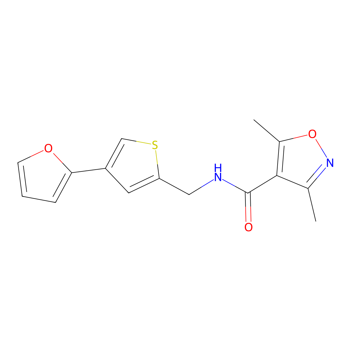 N-{[4-(furan-2-yl)thiophen-2-yl]methyl}-3,5-dimethyl-1,2-oxazole-4-carboxamide molecular structure, CAS 2379977-78-1