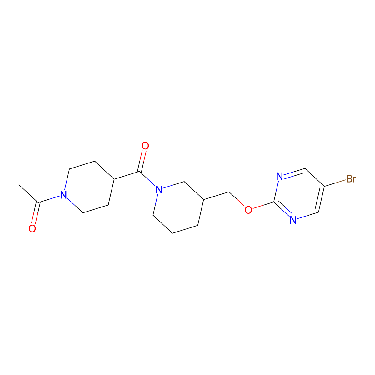 1-[4-(3-{[(5-Bromopyrimidin-2-yl)oxy]methyl}piperidine-1-carbonyl)piperidin-1-yl]ethan-1-one molecular structure, CAS 2379977-80-5